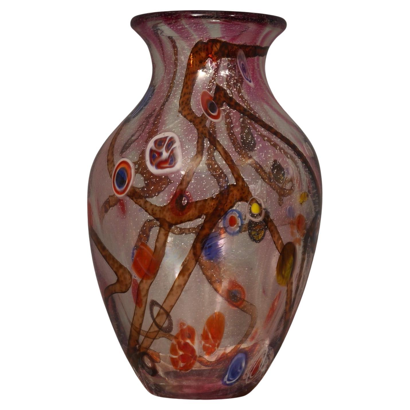 Murano Murrina-Kunstglasvase aus der Mitte des Jahrhunderts, 1980