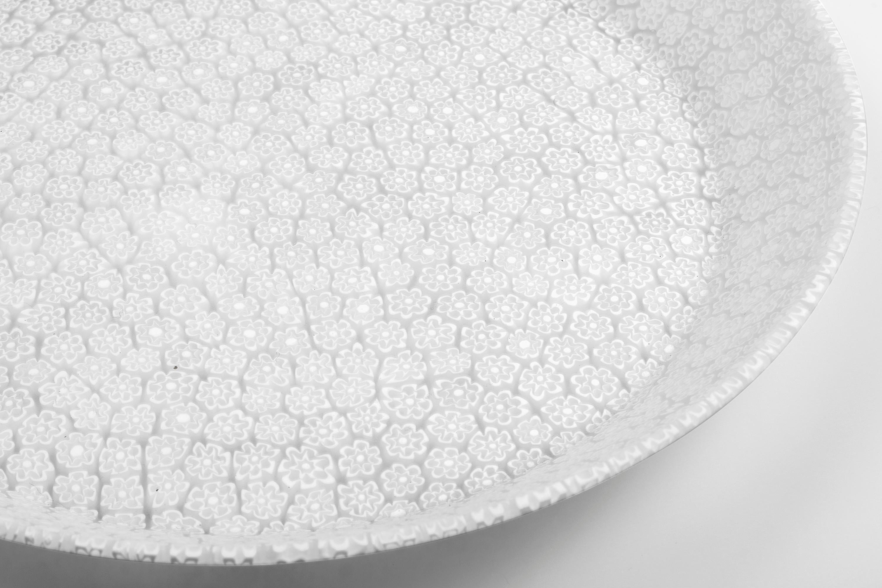 Contemporary Murano Murrine Glass Plate 'Bouquet L White' Millefiori Technique For Sale