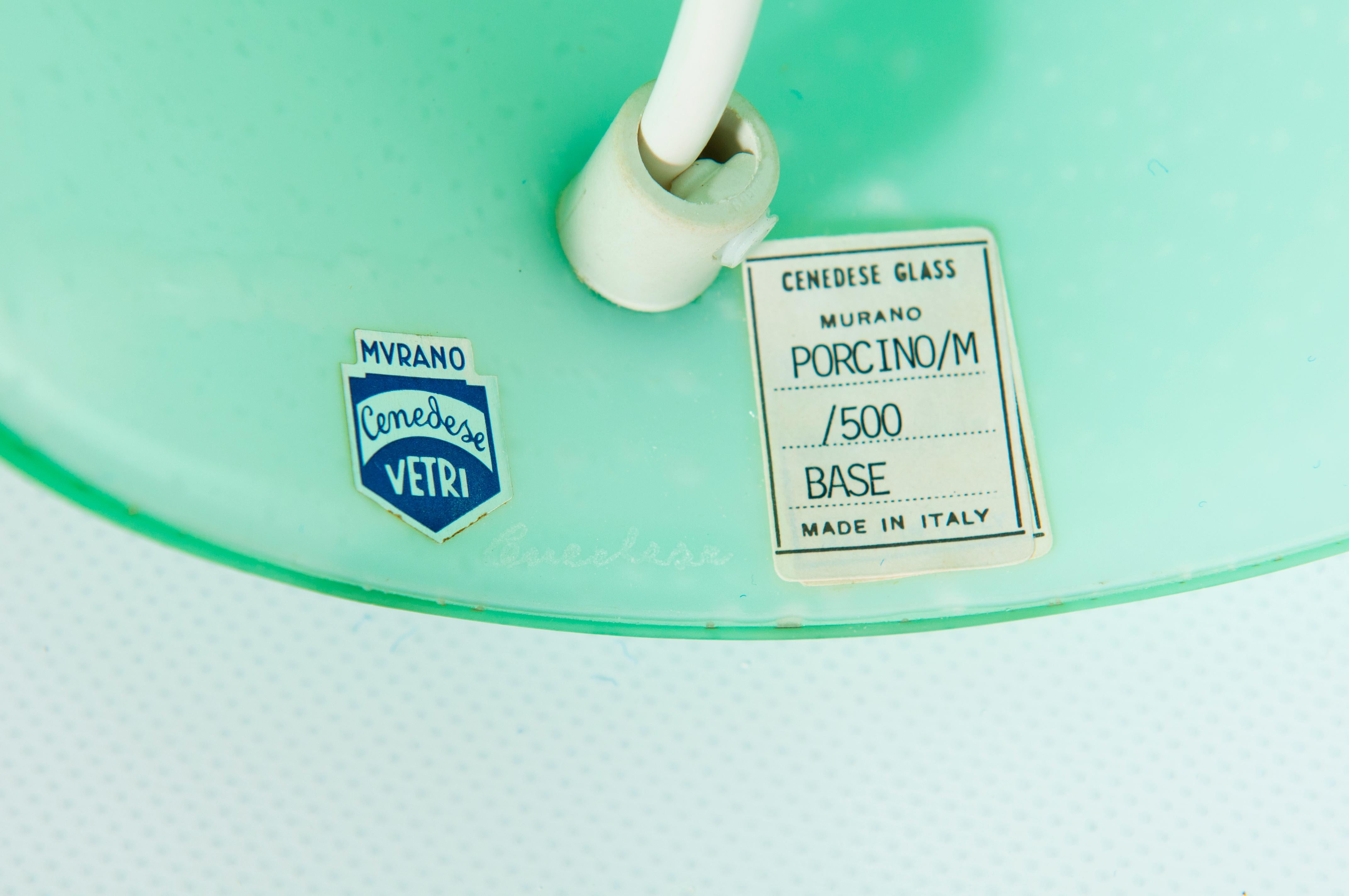 Lampe champignon de Murano par Cenedese avec feuille d'argent et enveloppe vert émeraude en vente 4