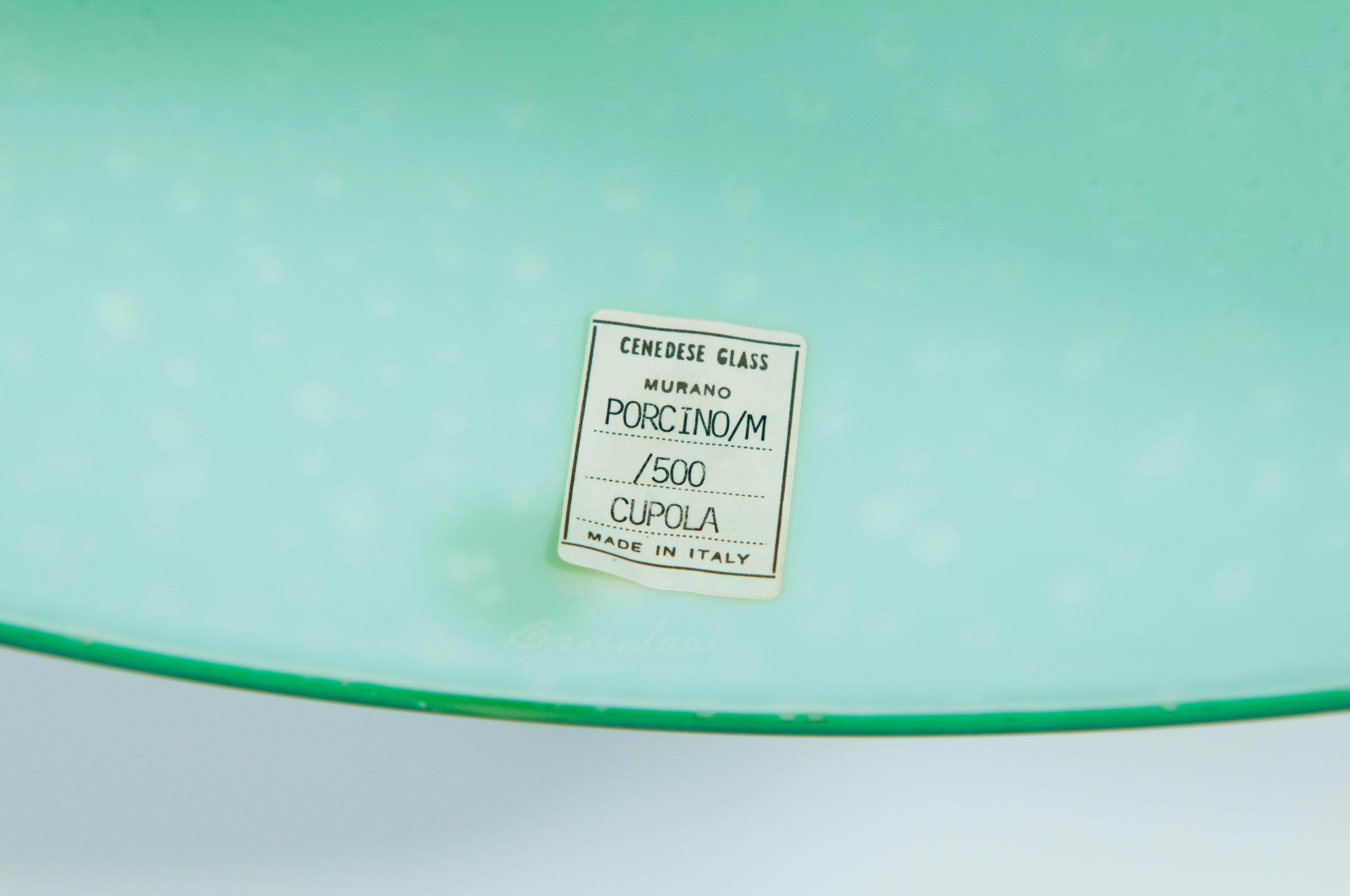 Lampe champignon de Murano par Cenedese avec feuille d'argent et enveloppe vert émeraude en vente 5