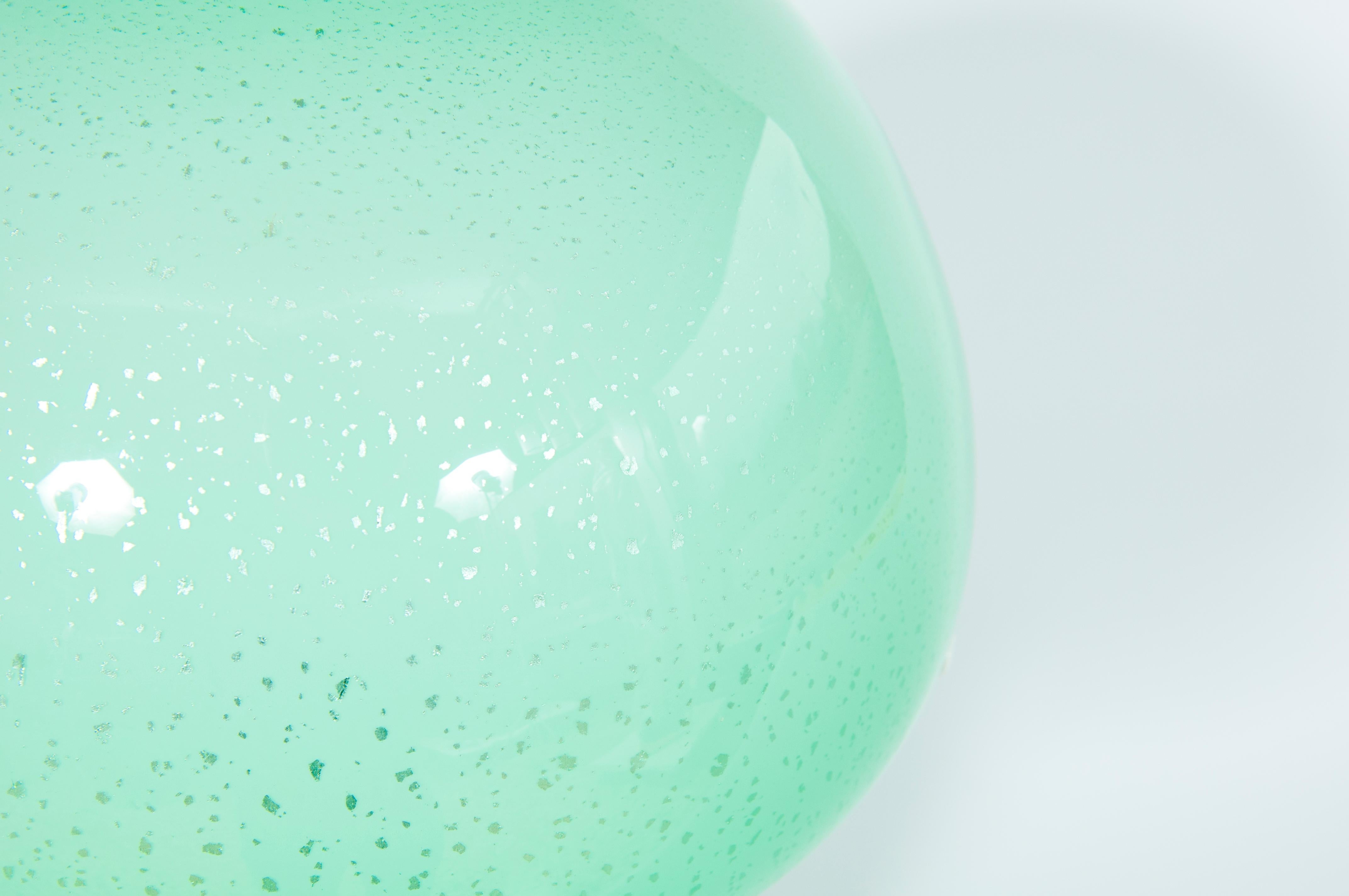 Argent Lampe champignon de Murano par Cenedese avec feuille d'argent et enveloppe vert émeraude en vente