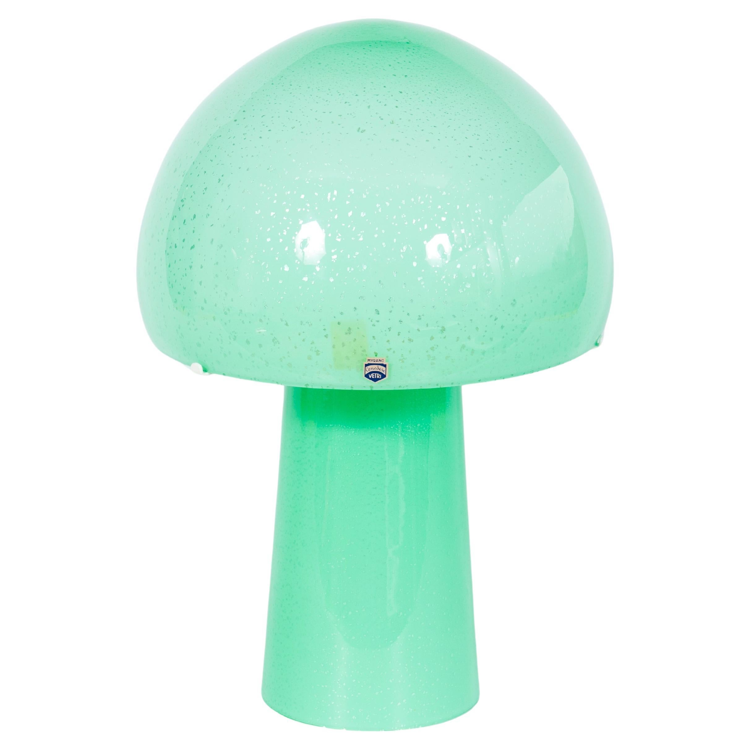Lampe champignon de Murano par Cenedese avec feuille d
argent et enveloppe vert émeraude