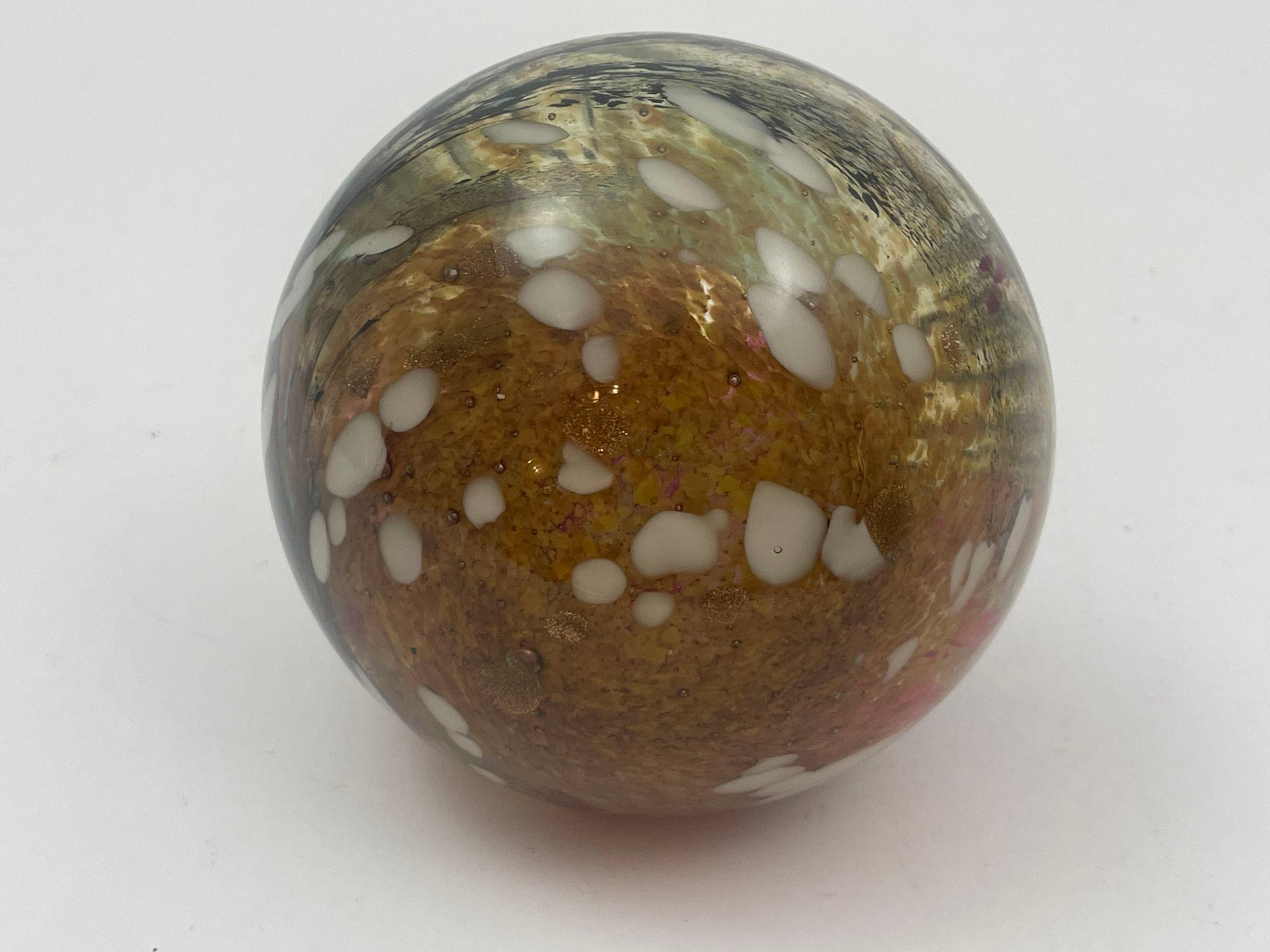 Murano Mushroom Toadstool Art Glass Paperweight Green Gold and Pink 1980s For Sale 4
