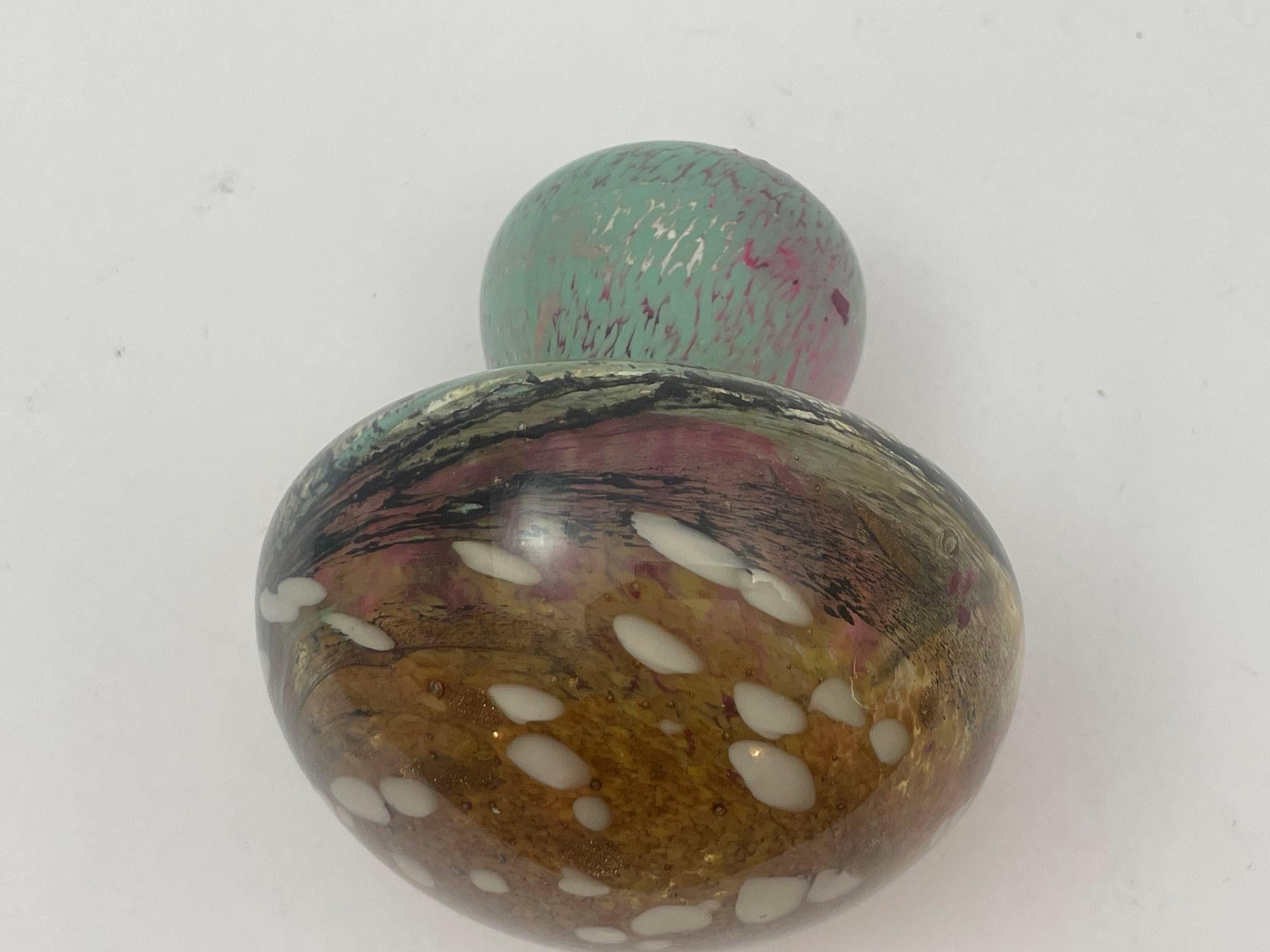 Murano Mushroom Toadstool Art Glass Paperweight Green Gold and Pink 1980s For Sale 5