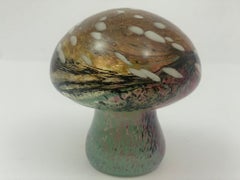 Murano Mushroom Toadstool Art Glass Paperweight Green Gold and Pink 1980s