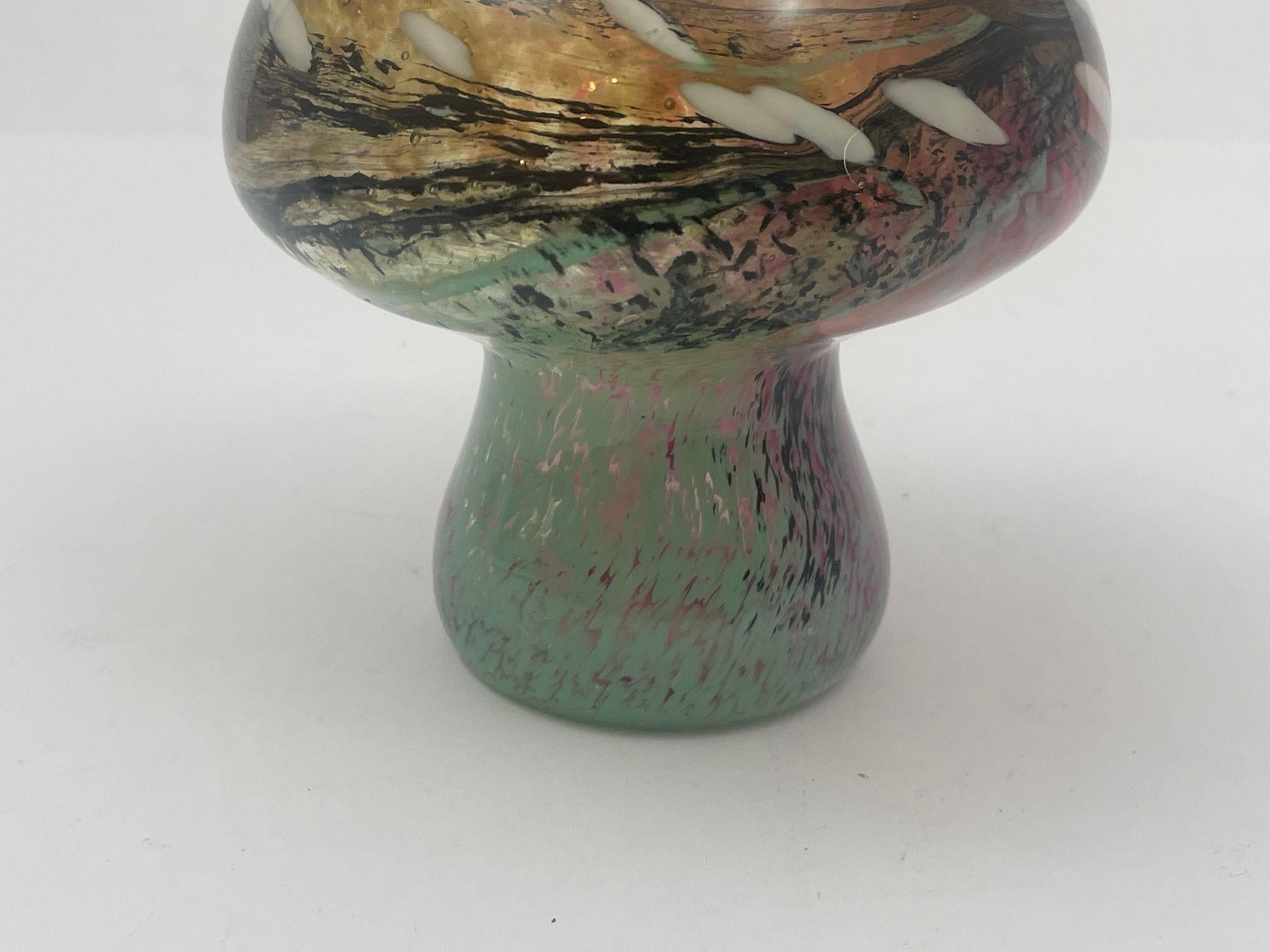 20th Century Murano Mushroom Toadstool Art Glass Paperweight Green Gold and Pink 1980s For Sale