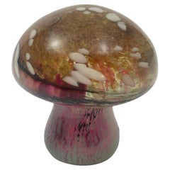 Murano Mushroom Toadstool Art Glass Paperweight Green Gold and Pink 1980s