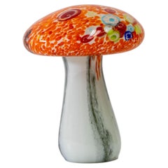 Murano Mushroom Toadstool Art Glass Paperweight Orange 1980s