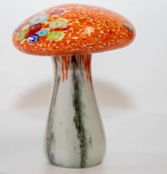 Murano Mushroom Toadstool Art Glass Paperweight Orange 1980s