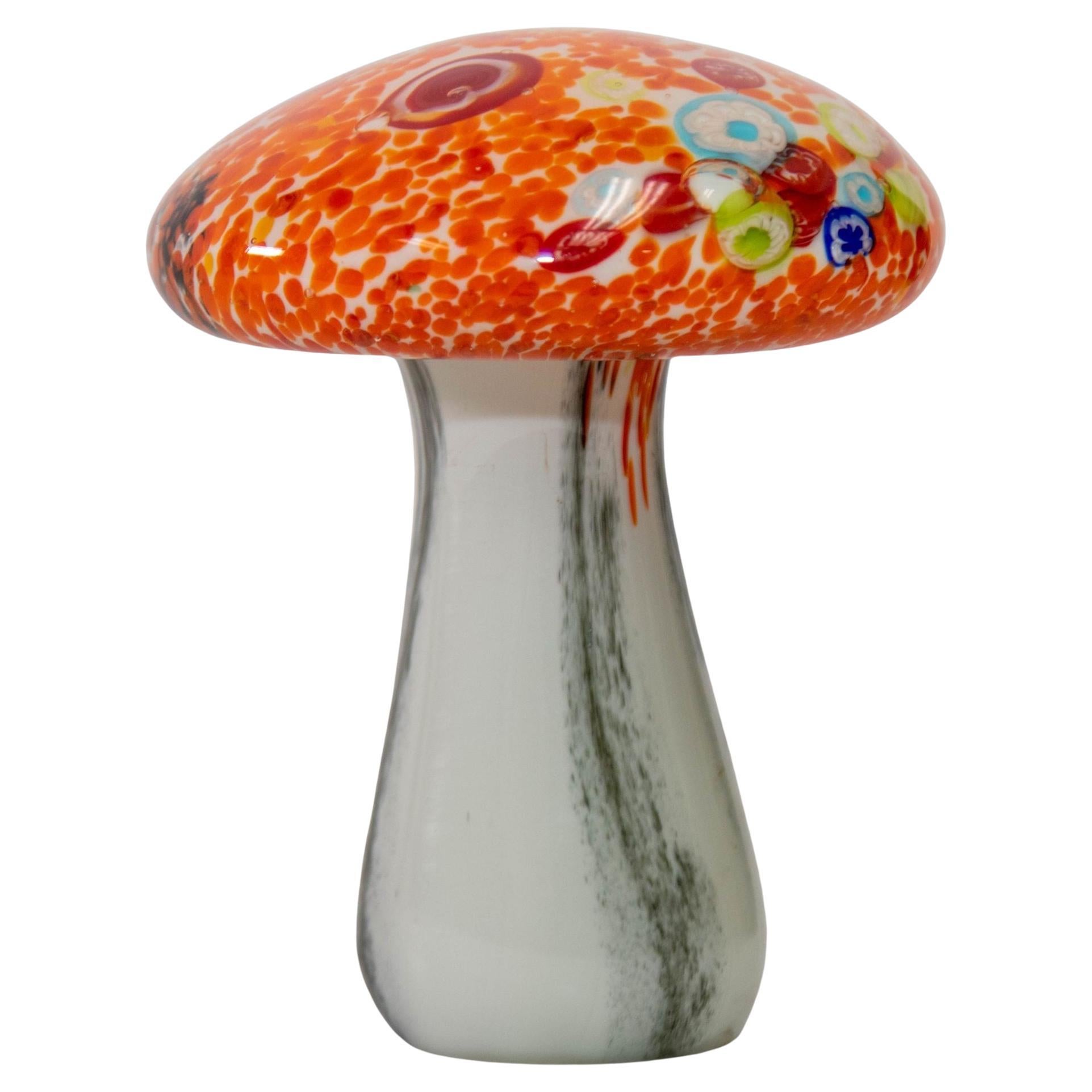 Murano Mushroom Toadstool Art Glass Paperweight Orange 1980s