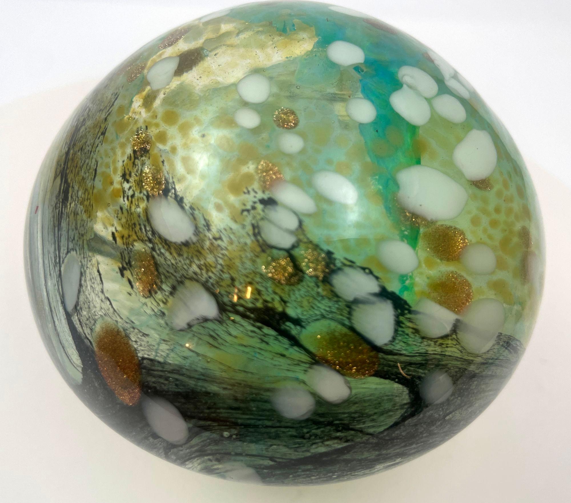 Murano Mushroom Toadstool Paperweight Art Glass Blue Green and Gold 1980s 4