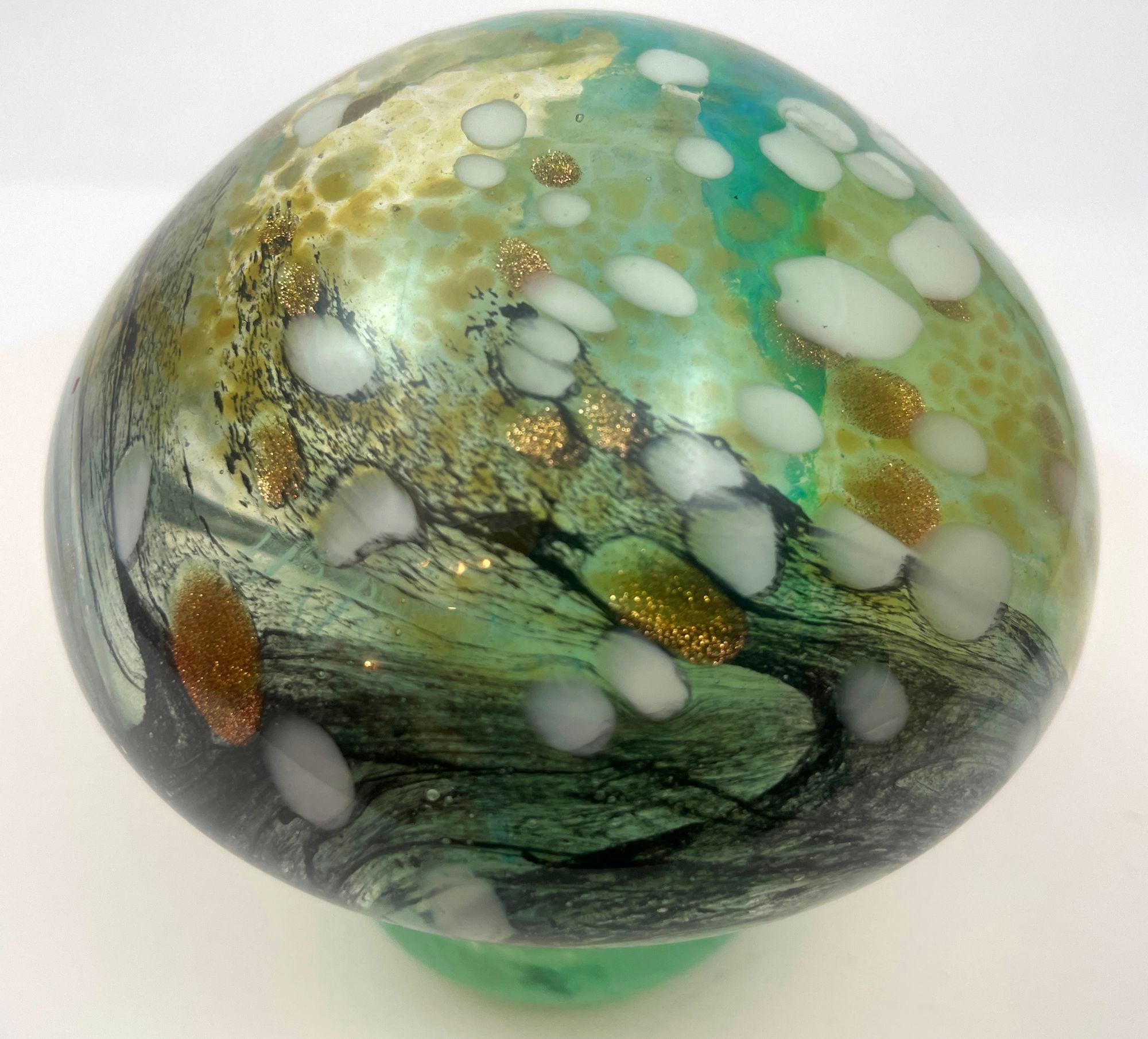 Murano Mushroom Toadstool Paperweight Art Glass Blue Green and Gold 1980s 5