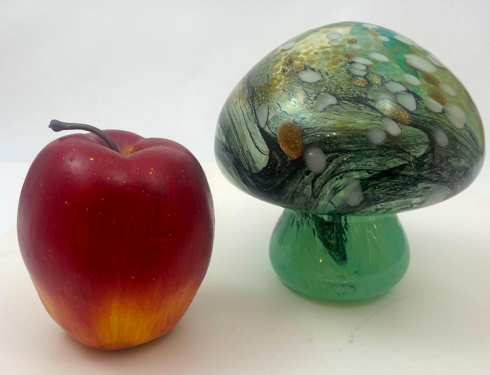Murano Mushroom Toadstool Paperweight Art Glass Blue Green and Gold 1980s 6