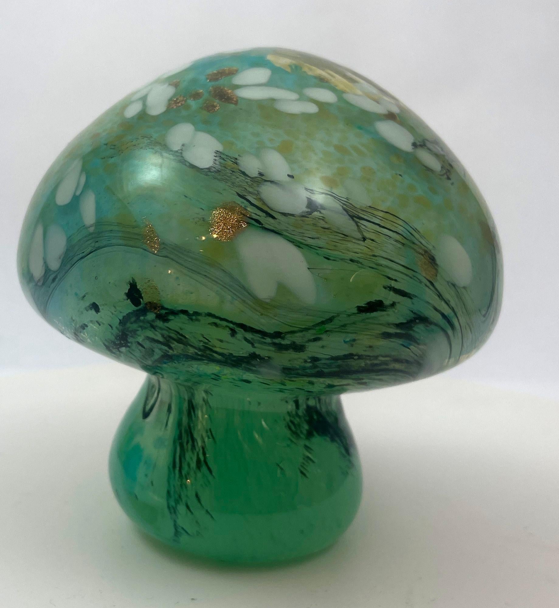 Murano Mushroom Toadstool Paperweight Art Glass Blue Green and Gold 1980s In Good Condition In North Hollywood, CA