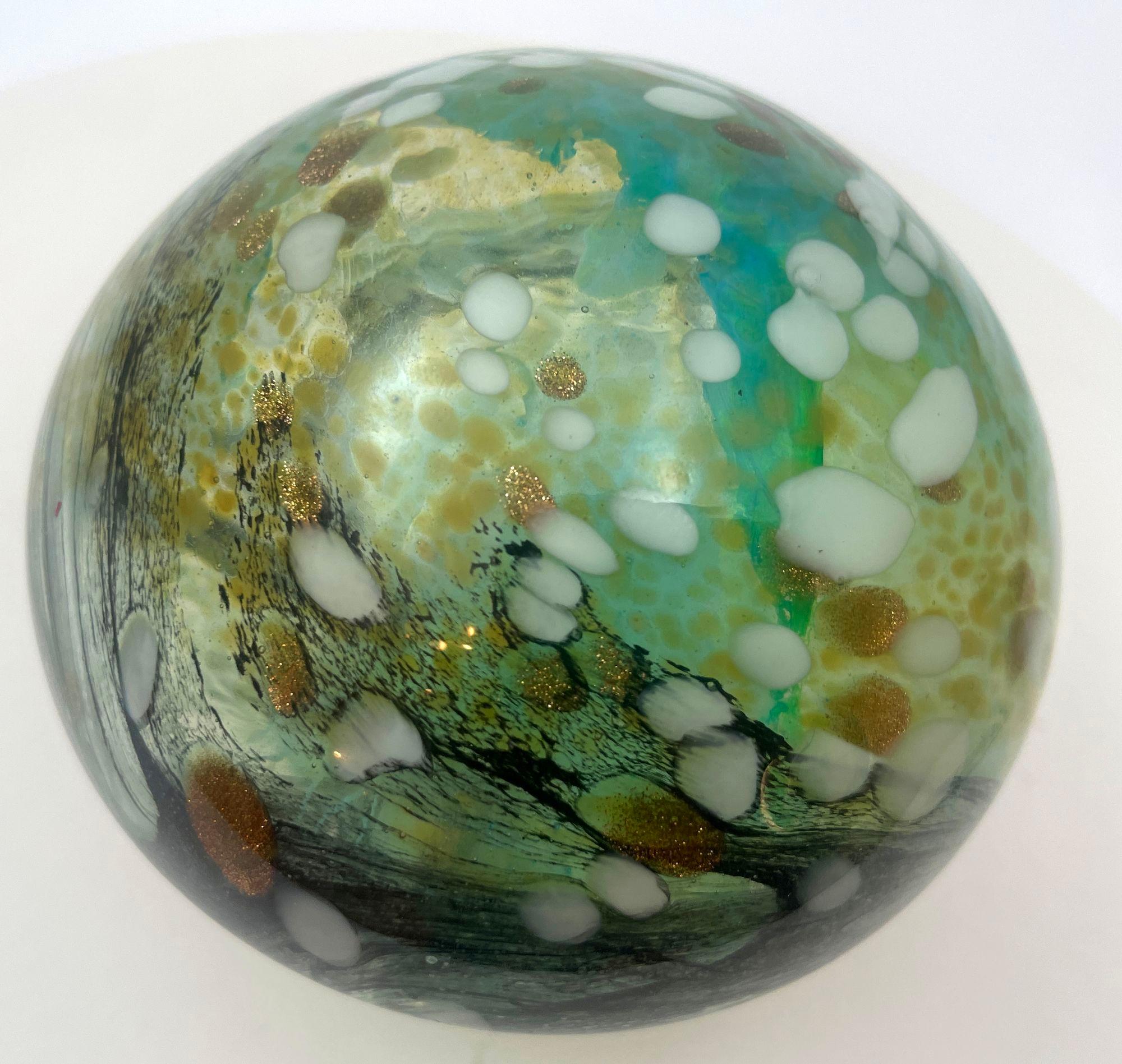 Murano Mushroom Toadstool Paperweight Art Glass Blue Green and Gold 1980s 3