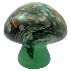 Murano Mushroom Toadstool Paperweight Art Glass Blue Green and Gold 1980s