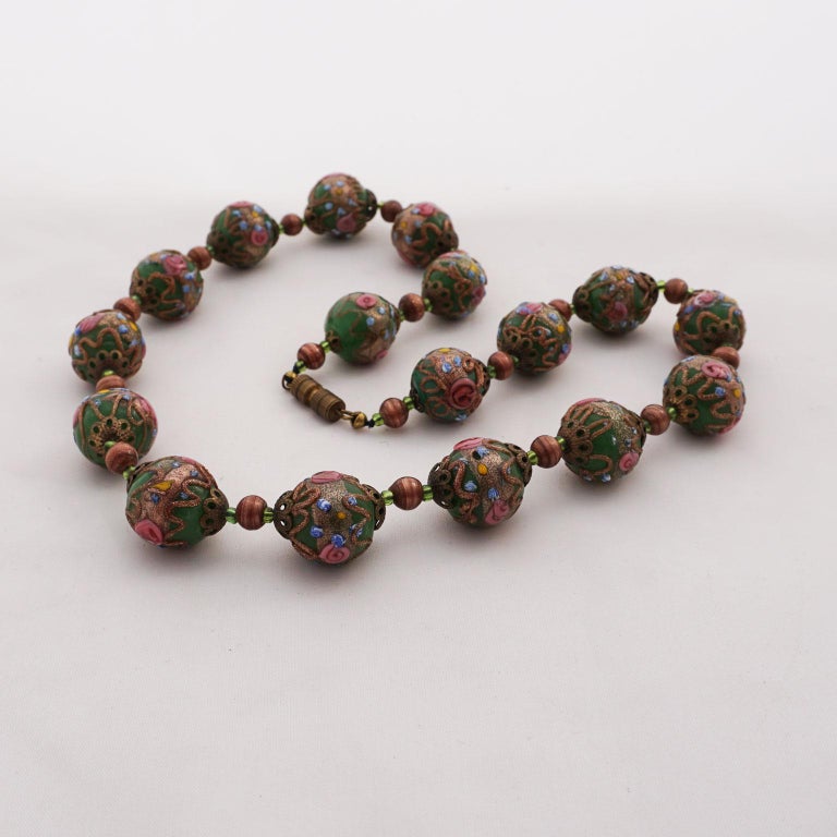 Chico's Necklace with Beads & Charms Wood, Plastic, Murano Style