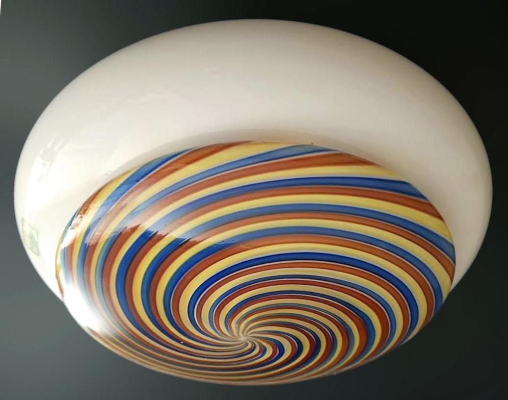 Mid-Century Modern Murano Nocciola Spiral Flush Mount For Sale