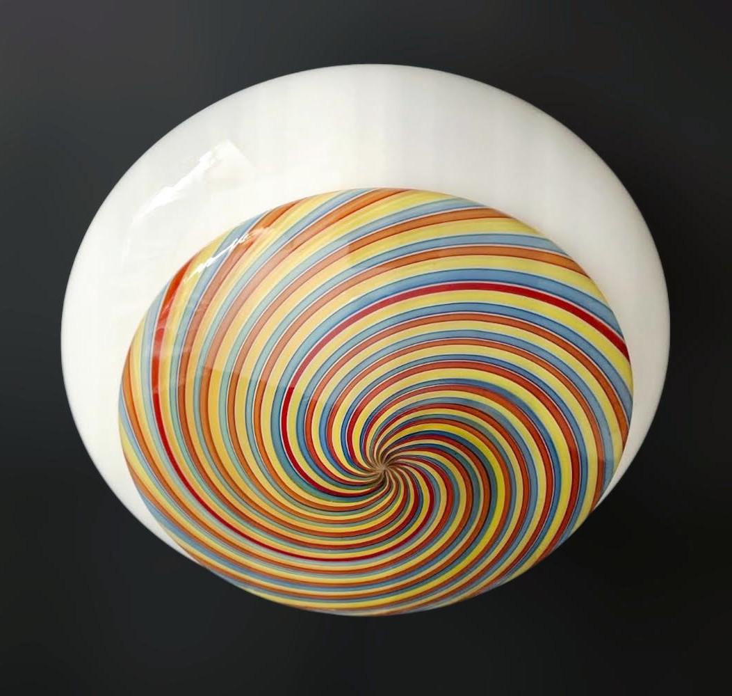 Mid-Century Modern Murano Nocciola Spiral Flush Mount For Sale