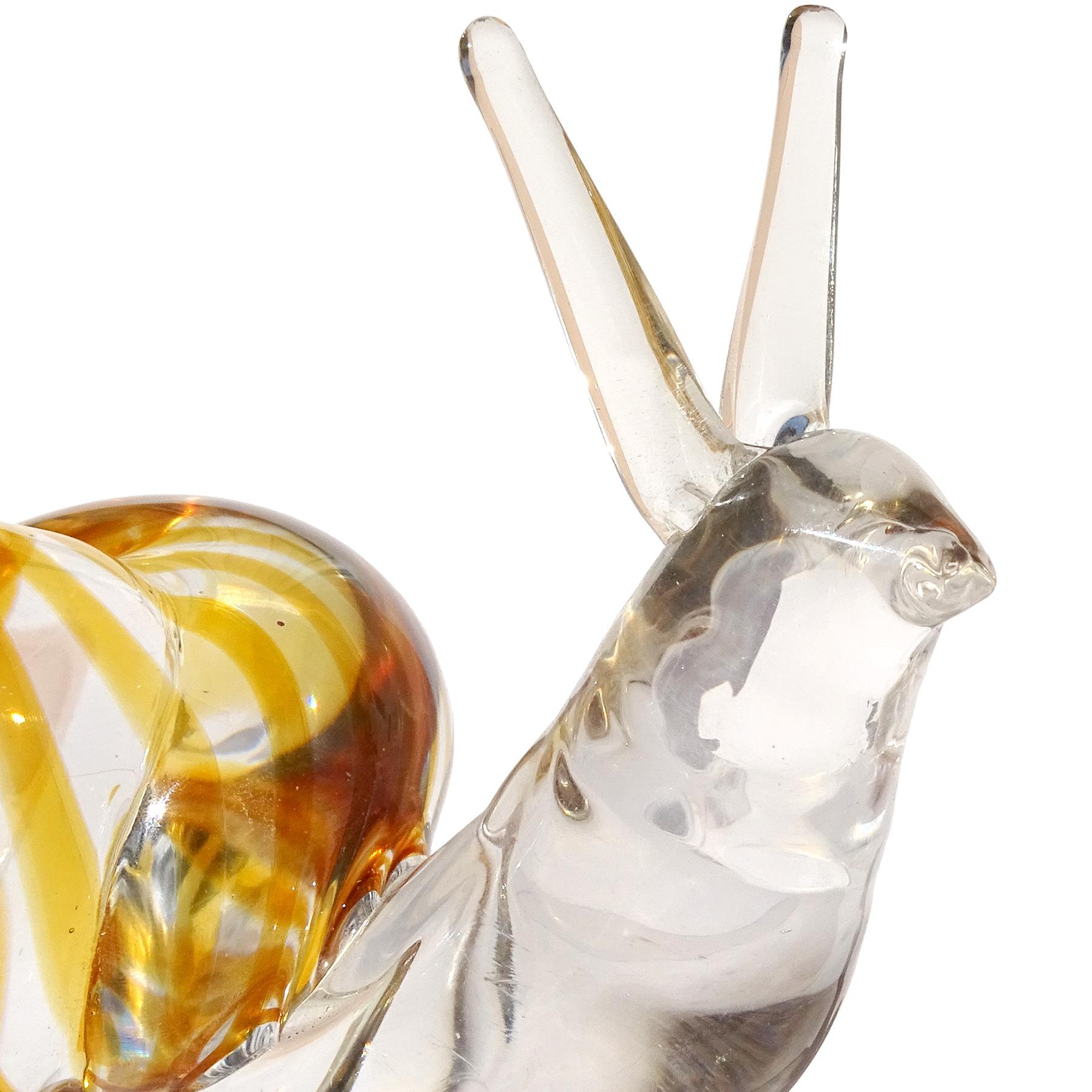 Mid-Century Modern Murano Oggetti Clear Orange Swirl Seashell Italian Art Glass Snail Sculpture For Sale