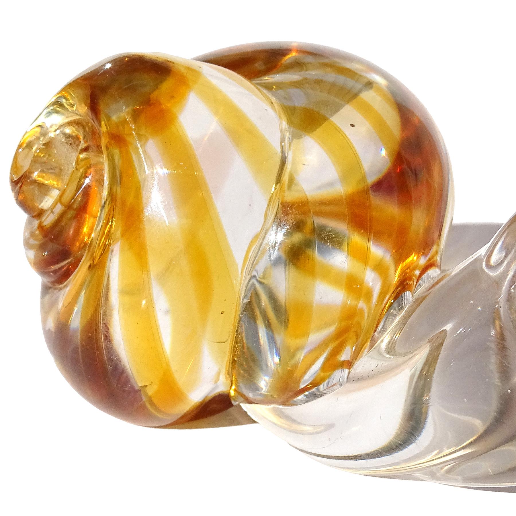 20th Century Murano Oggetti Clear Orange Swirl Seashell Italian Art Glass Snail Sculpture For Sale