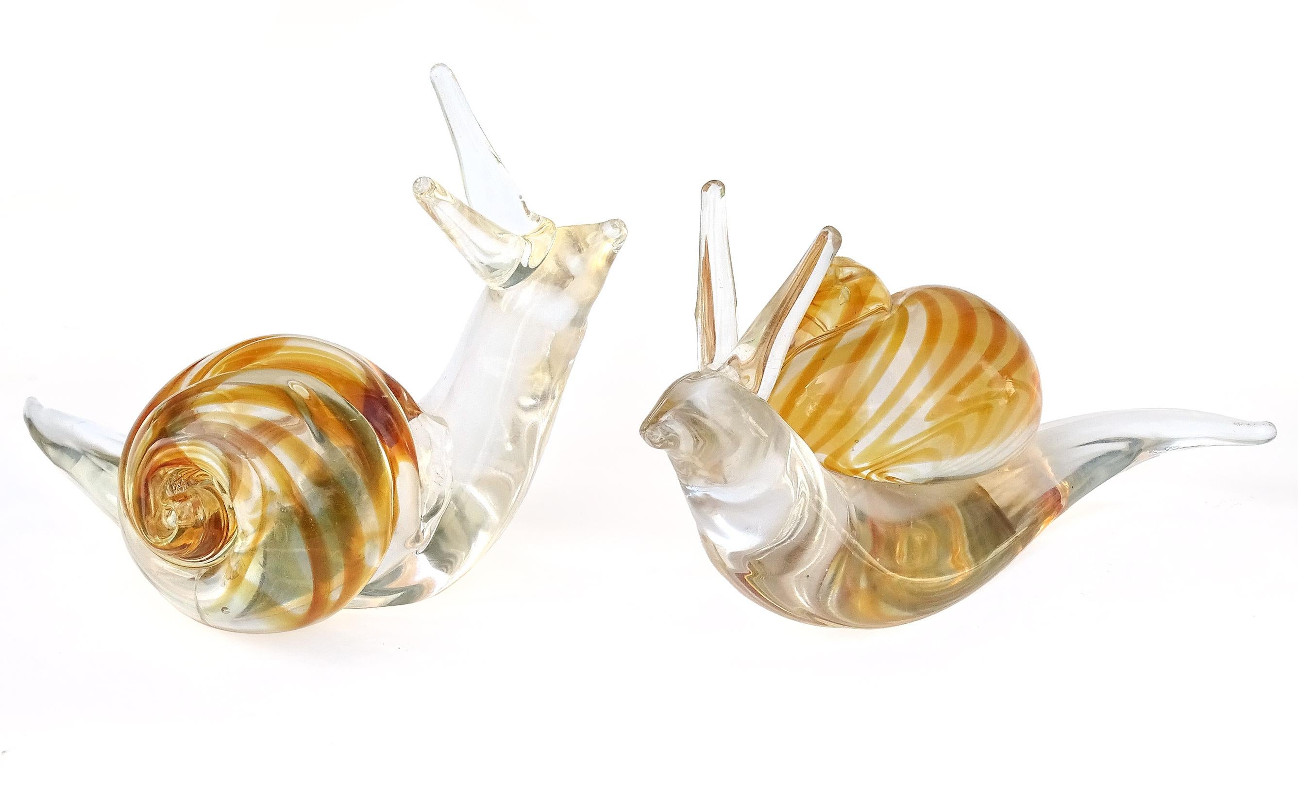20th Century Murano Oggetti Clear Orange Swirl Seashell Italian Art Glass Snail Sculpture