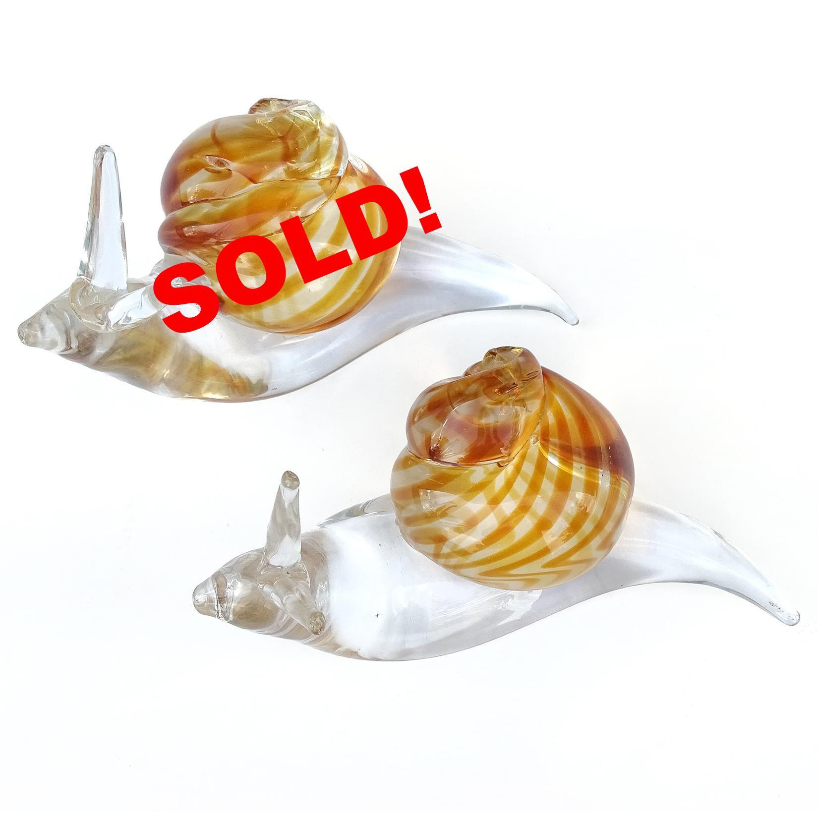 Murano Oggetti Clear Orange Swirl Seashell Italian Art Glass Snail Sculpture For Sale 1