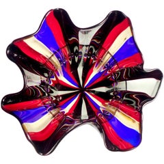 Murano Oggetti Red Blue Yellow Black Gray Italian Art Glass Fazzoletto Vase