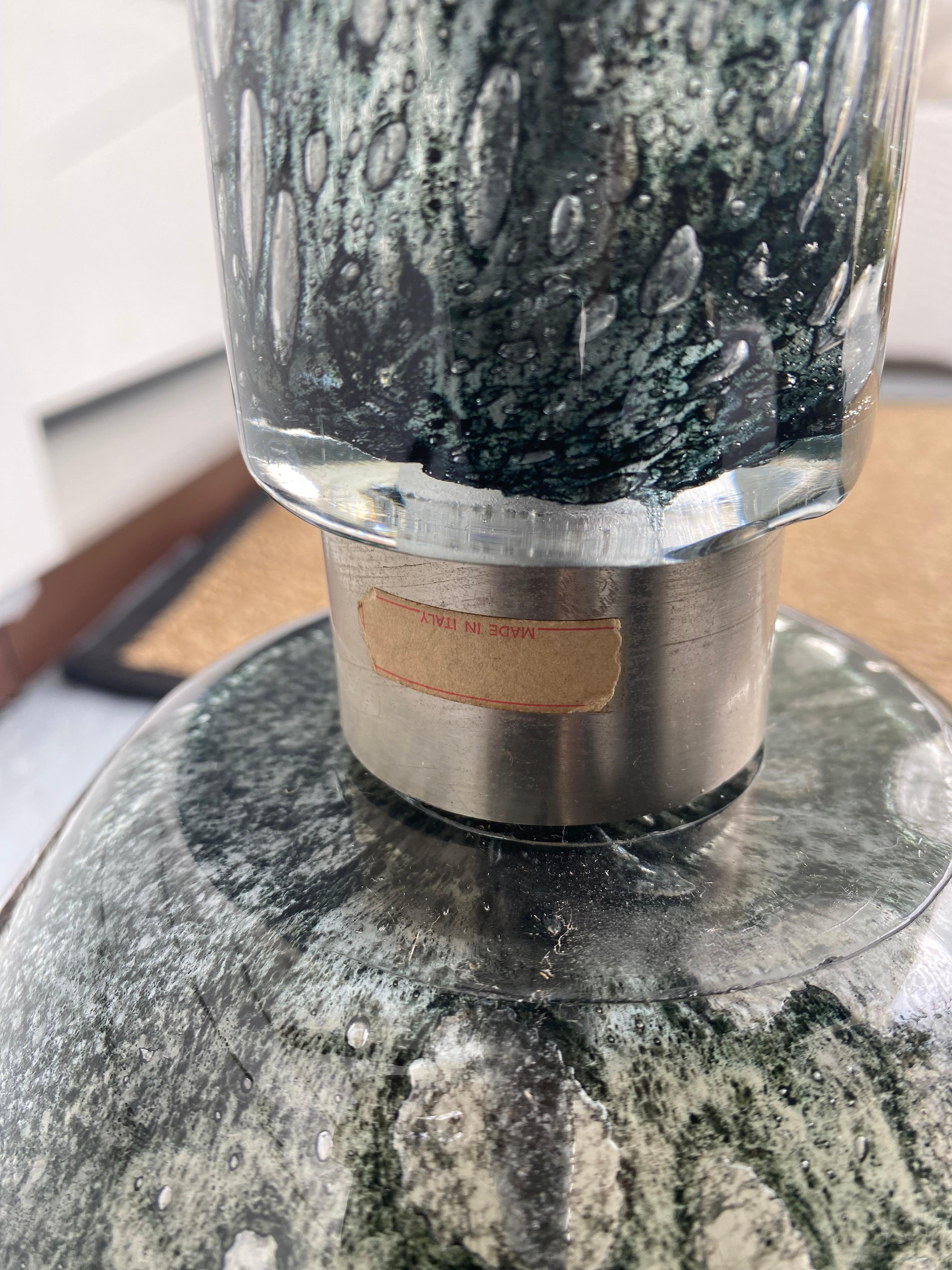 Murano Oil Spot Encased Glass Floor Lamp Dark Gray Blue Midcentury Italy In Good Condition For Sale In Bridgehampton, NY