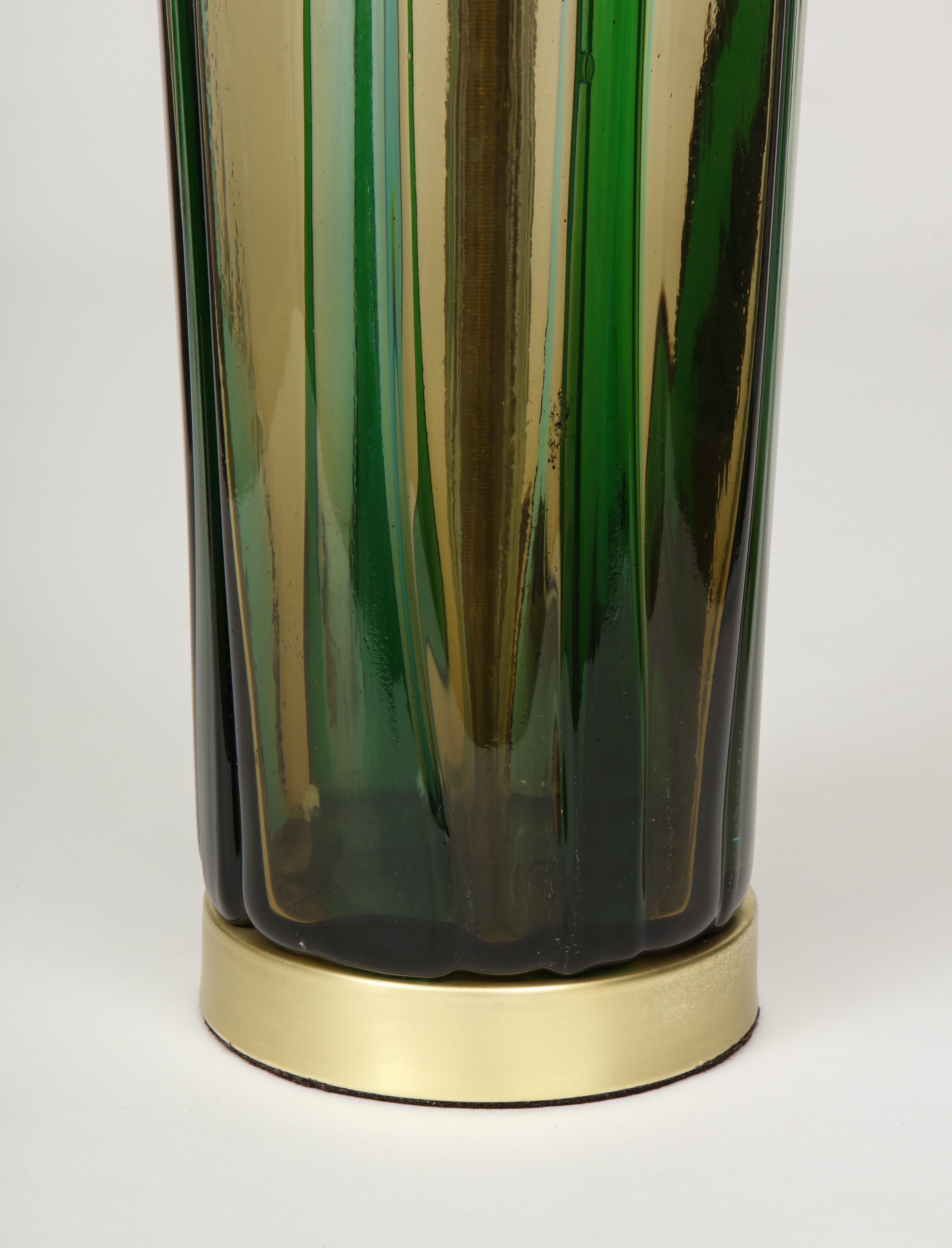 Murano Olive Green, Vertical Striped Glass Lamps 5