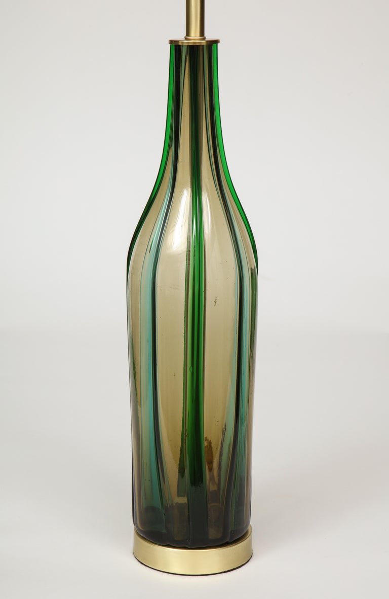 Murano Olive Green, Vertical Striped Glass Lamps at 1stDibs