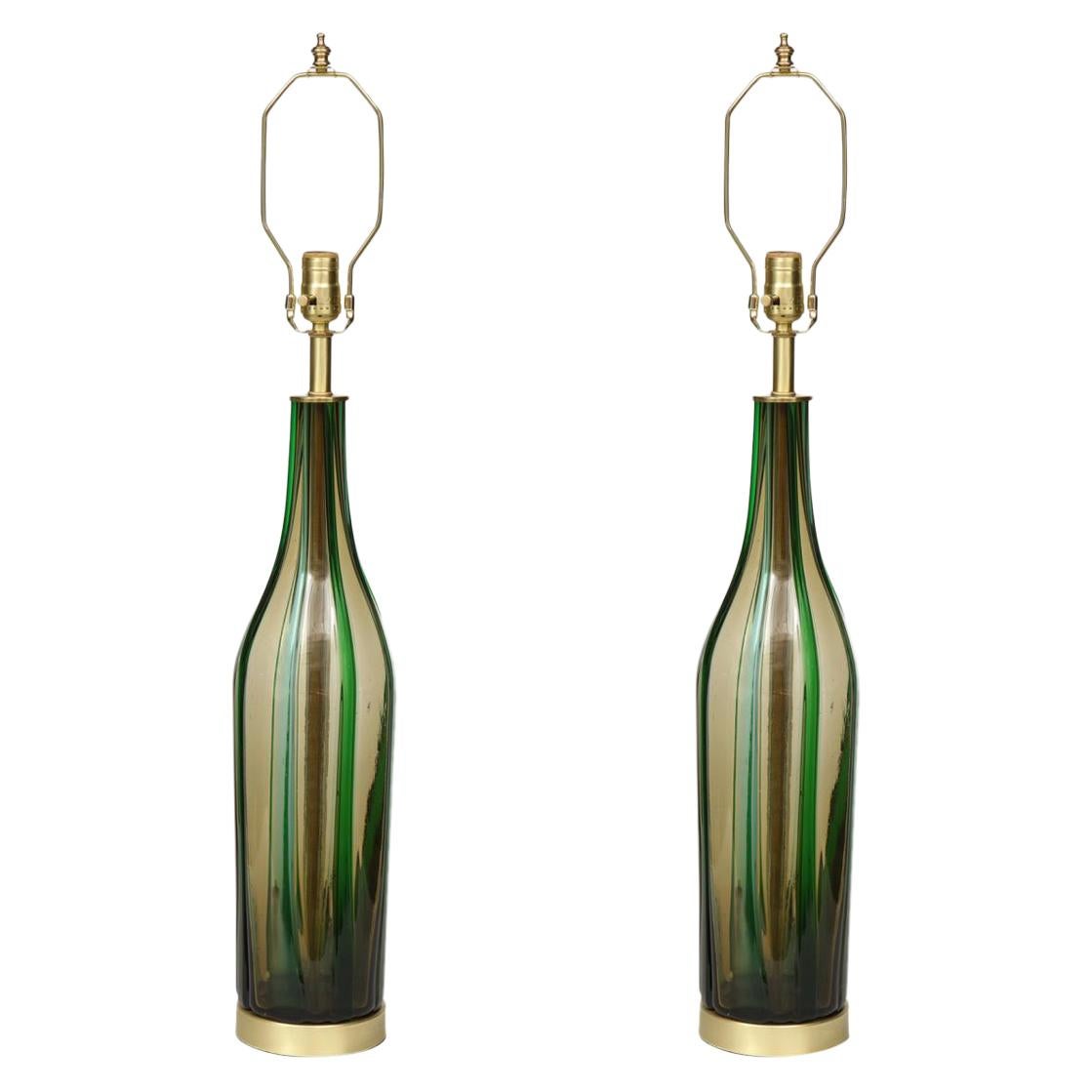 Murano Olive Green, Vertical Striped Glass Lamps