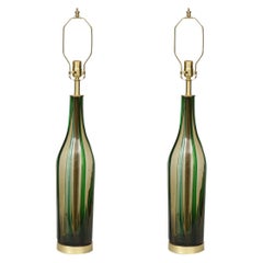 Murano Olive Green, Vertical Striped Glass Lamps