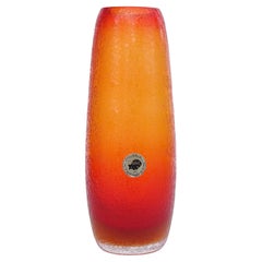 Murano Ombre Sunset Orange Red Corroso Surface Italian Art Glass Flower Vase