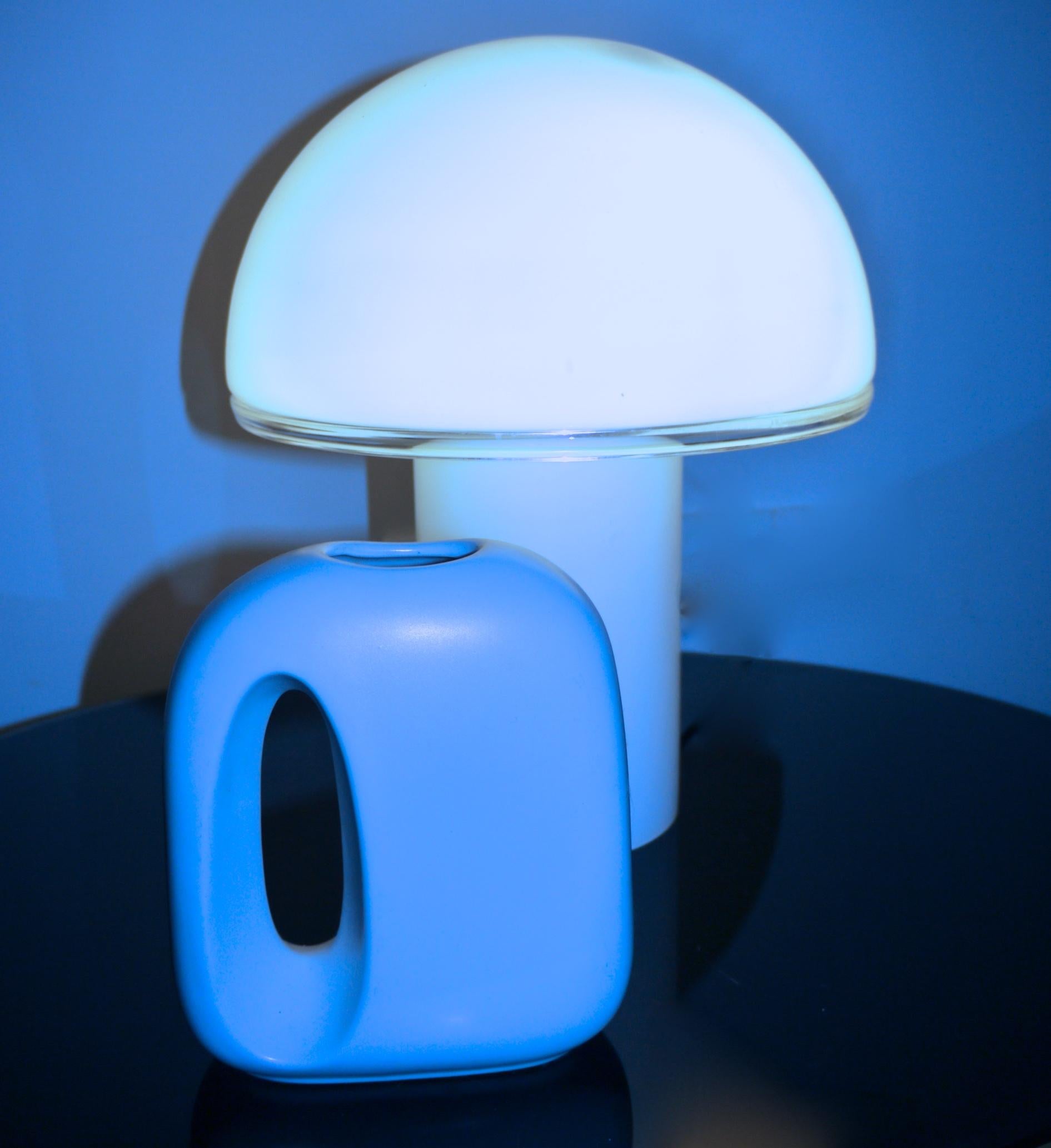 Opaline Glass Murano Onfale Mushroom Opaline Lamp Luciano Vistosi for Artemide, 1978 For Sale