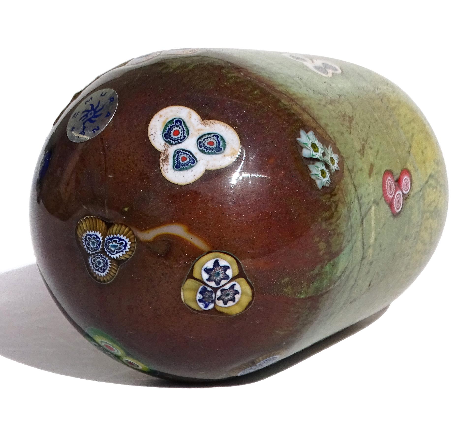 Murano Opal Chalcedony Millefiori Flower Murrines Italian Art Glass Paperweight For Sale 1