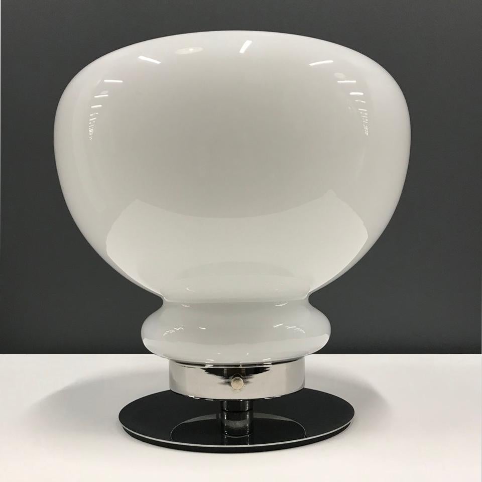 New vintage Murano opal/white glass. Italian warehouse find of original Murano glass shades from 1980s. This one shown is fit as a table or floor lamp on nickeled base with transparent cord and in-line switch. E27 bulb holder.

Various glass forms