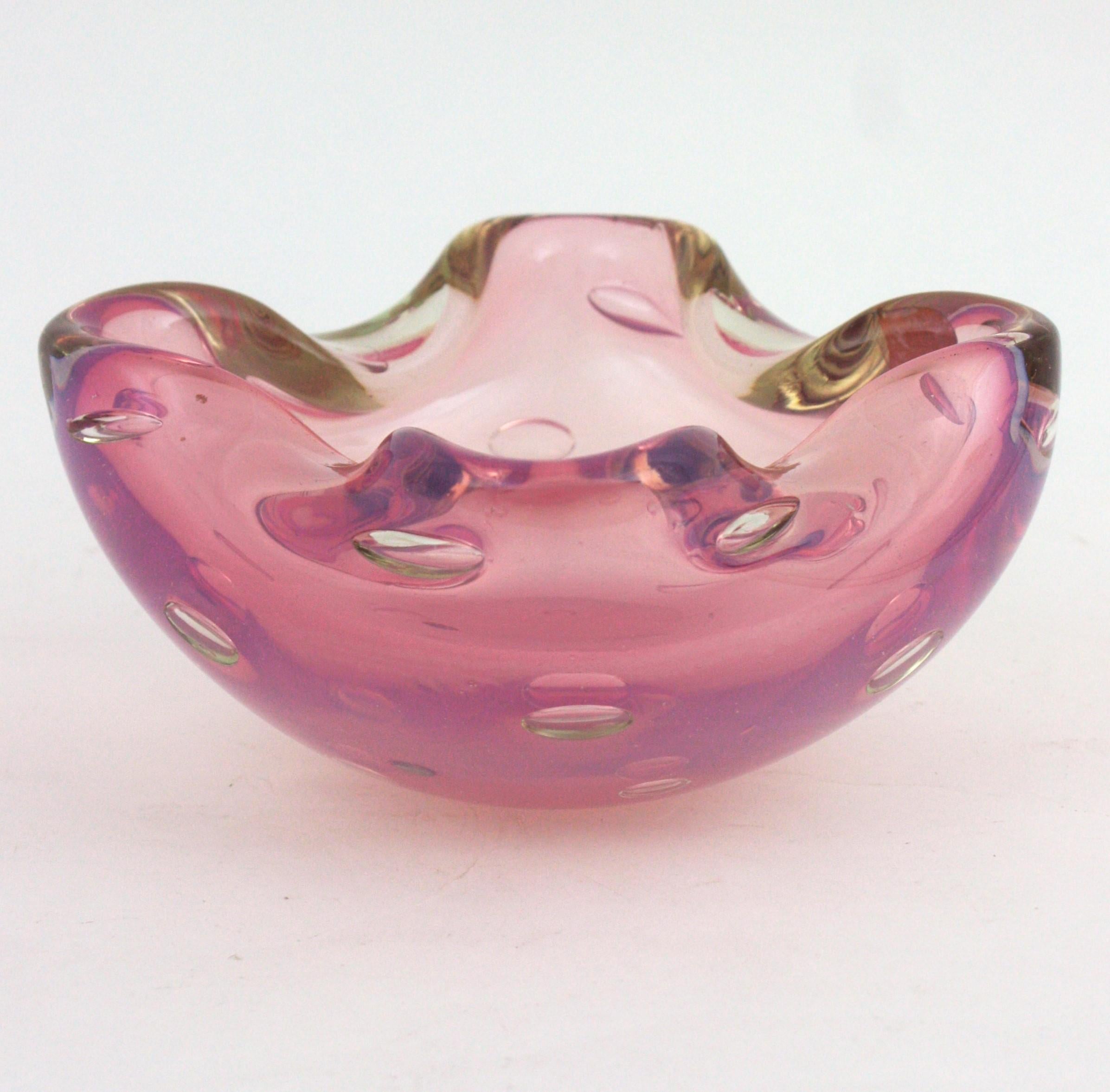Bol en verre d'art de Murano, opale rose, albâtre, bulles d'air, par Archimede Seguso en vente 2