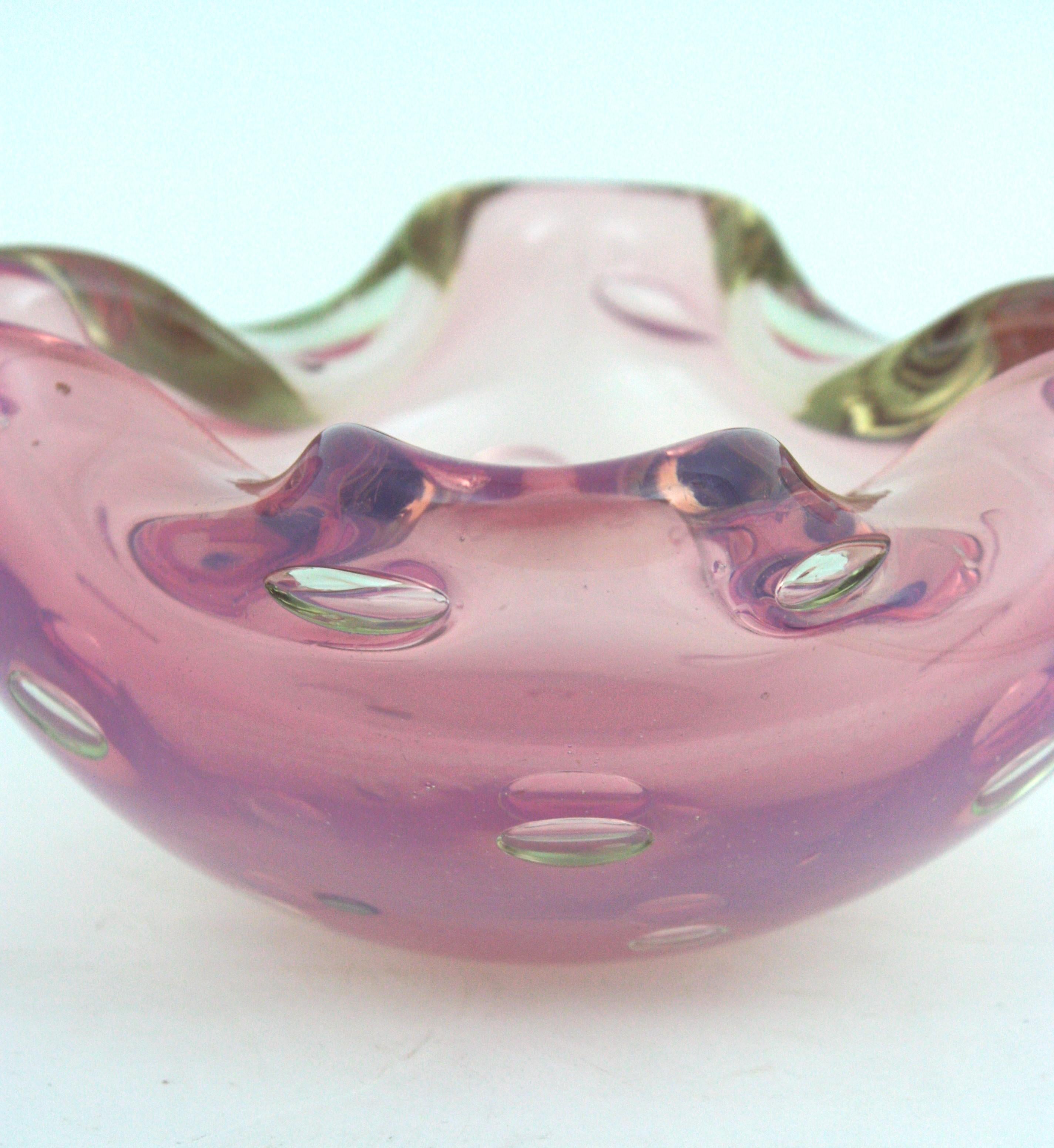Murano Opal Pink Alabastro Air Bubbles Art Glass Bowl by Archimede Seguso For Sale 3