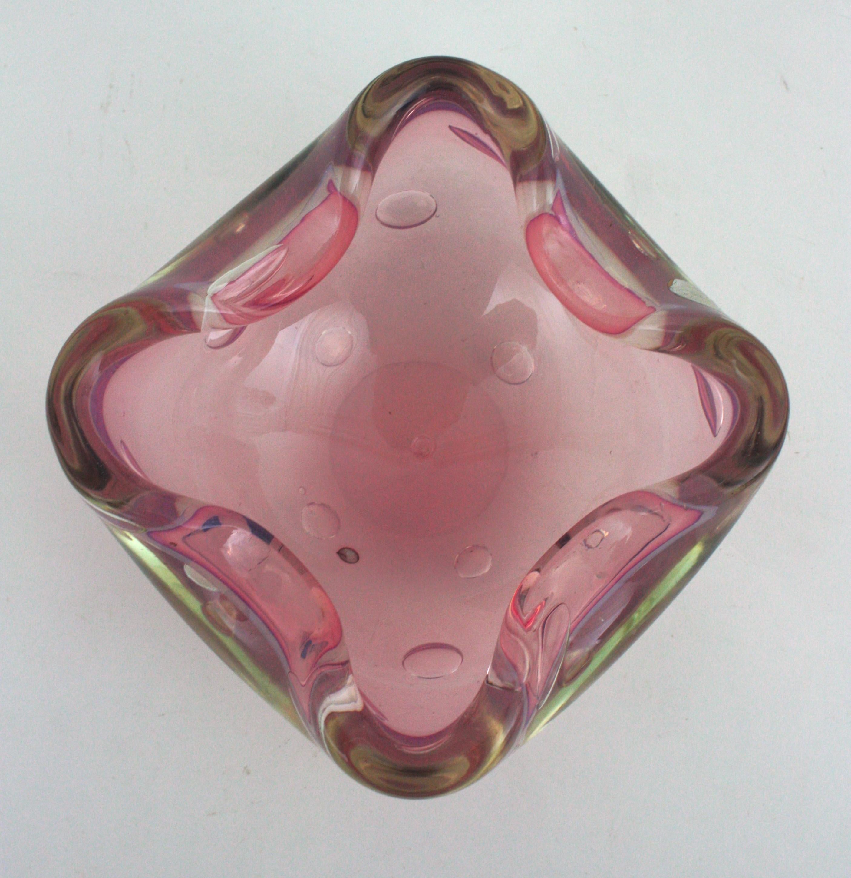 Murano Opal Pink Alabastro Air Bubbles Art Glass Bowl by Archimede Seguso For Sale 4