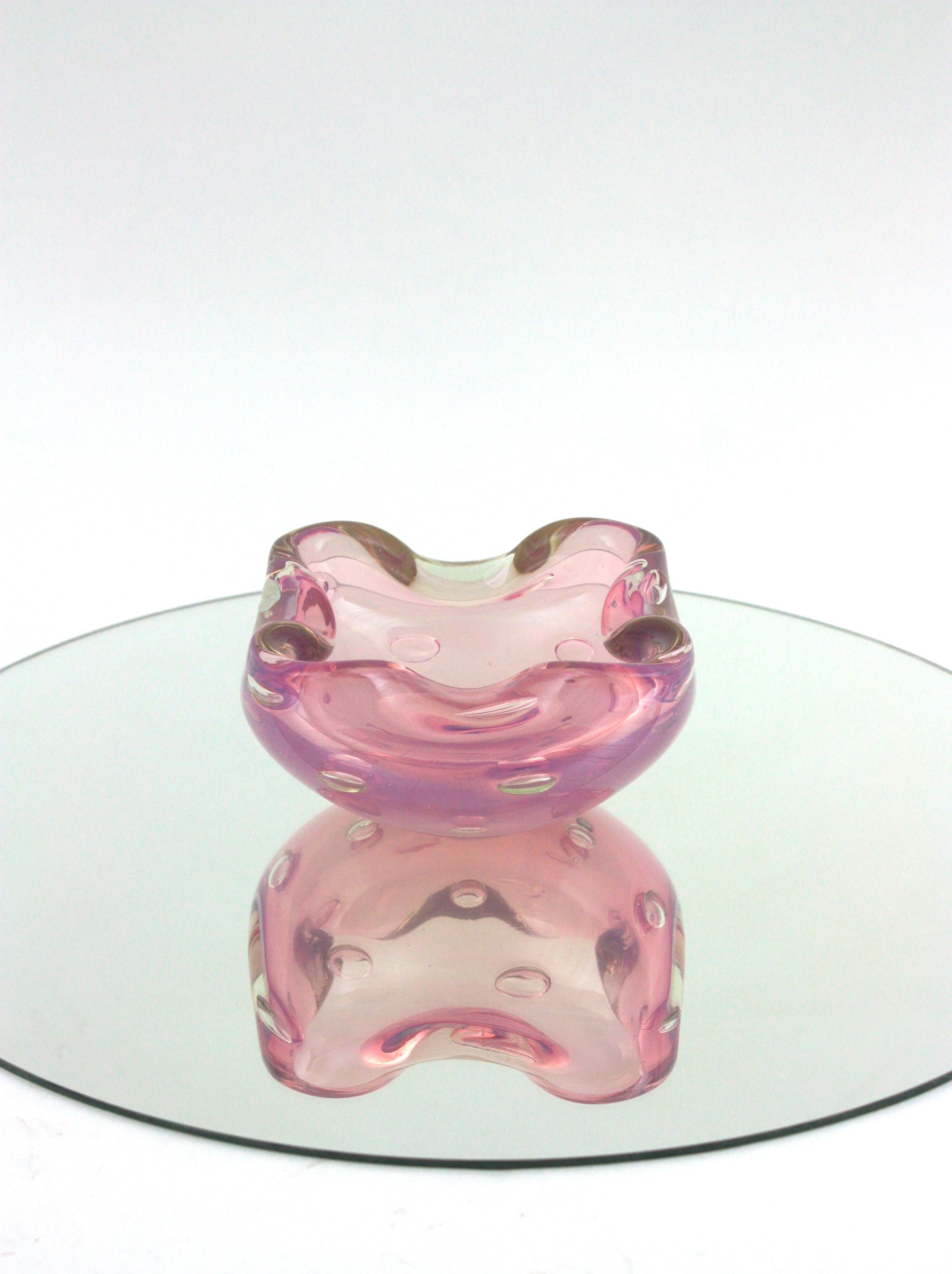Murano Opal Pink Alabastro Air Bubbles Art Glass Bowl by Archimede Seguso For Sale 6