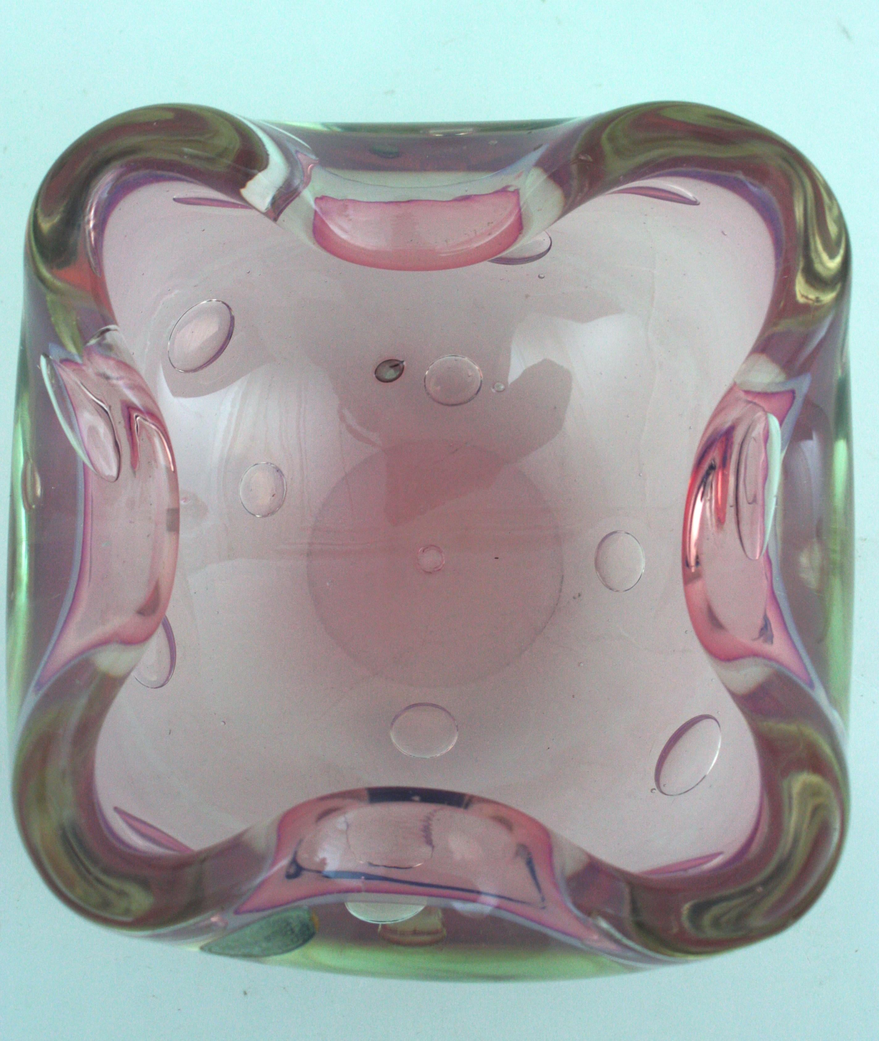 Murano Opal Pink Alabastro Air Bubbles Art Glass Bowl by Archimede Seguso For Sale 6
