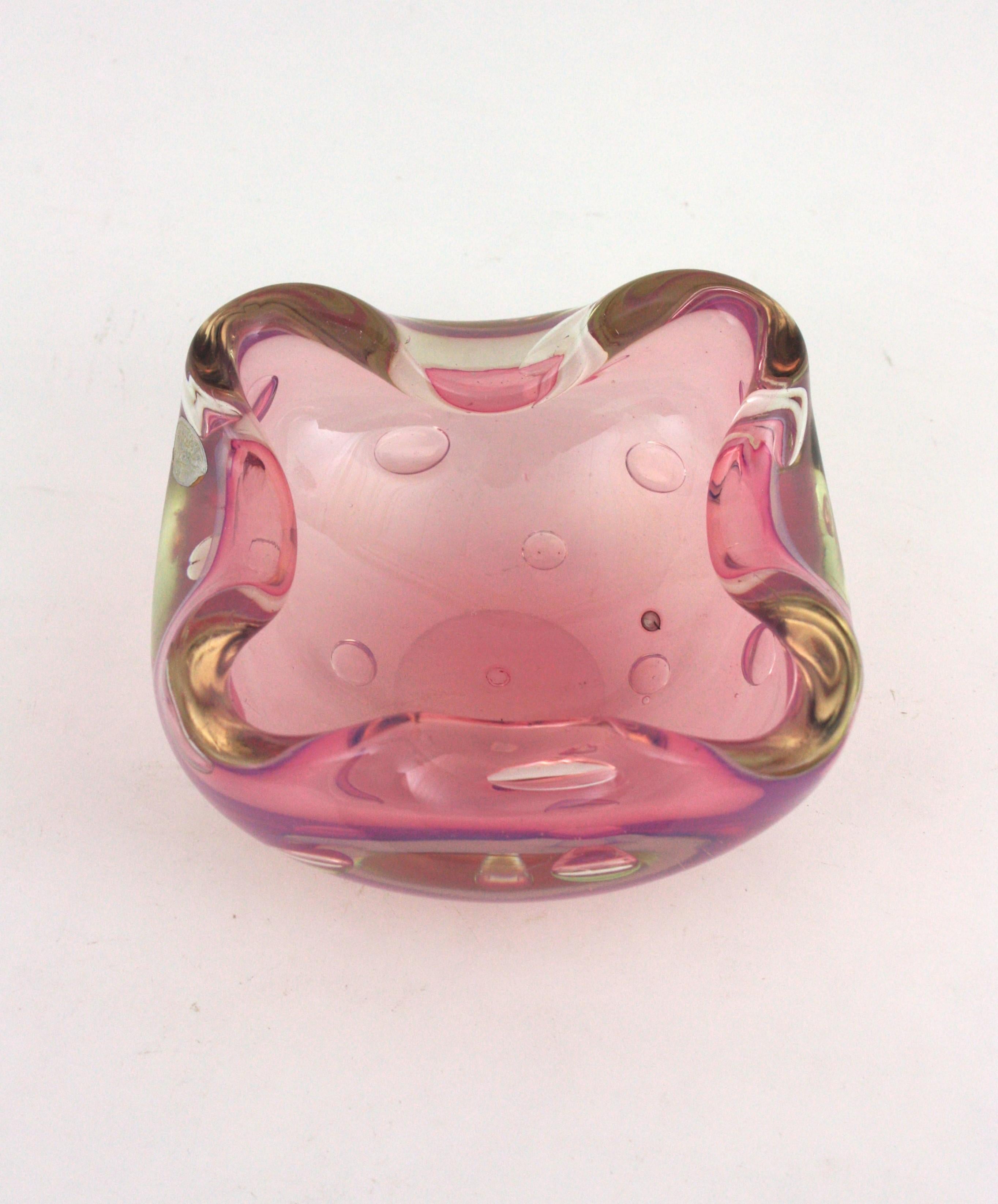 20th Century Murano Opal Pink Alabastro Air Bubbles Art Glass Bowl by Archimede Seguso For Sale