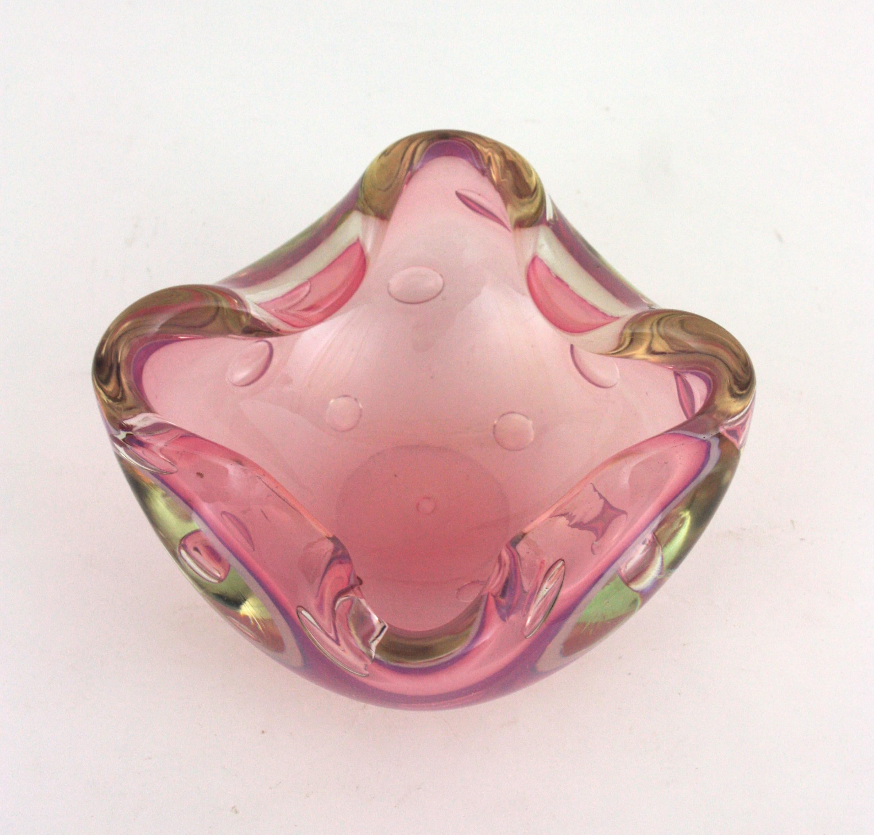 Murano Opal Pink Alabastro Air Bubbles Art Glass Bowl by Archimede Seguso For Sale 2