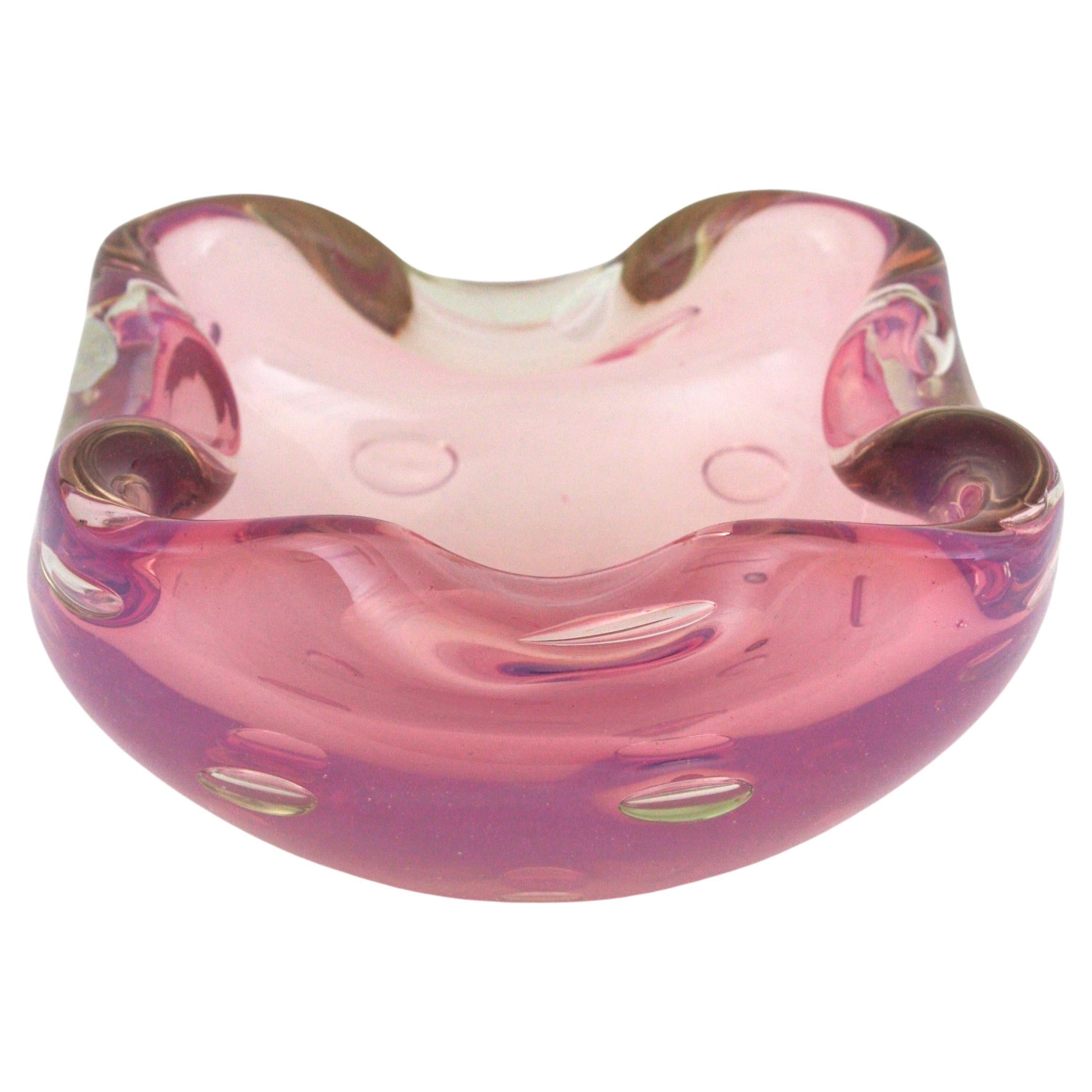 Murano Opal Pink Alabastro Air Bubbles Art Glass Bowl by Archimede Seguso For Sale