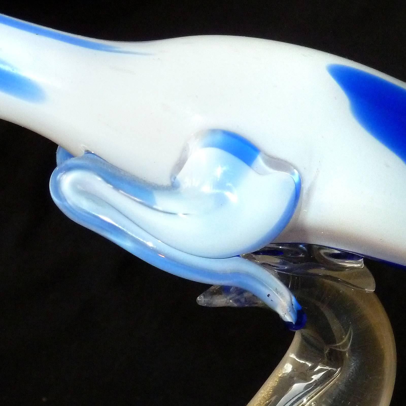 Hand-Crafted Murano Opal White Blue Gold Italian Art Glass Whippet Greyhound Dog Sculpture For Sale