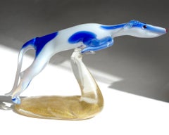 Murano Opal White Blue Gold Italian Art Glass Whippet Greyhound Dog Sculpture
