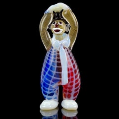 Murano Opal White Gold Flecks Red Blue Italian Art Glass Clown Figure Sculpture