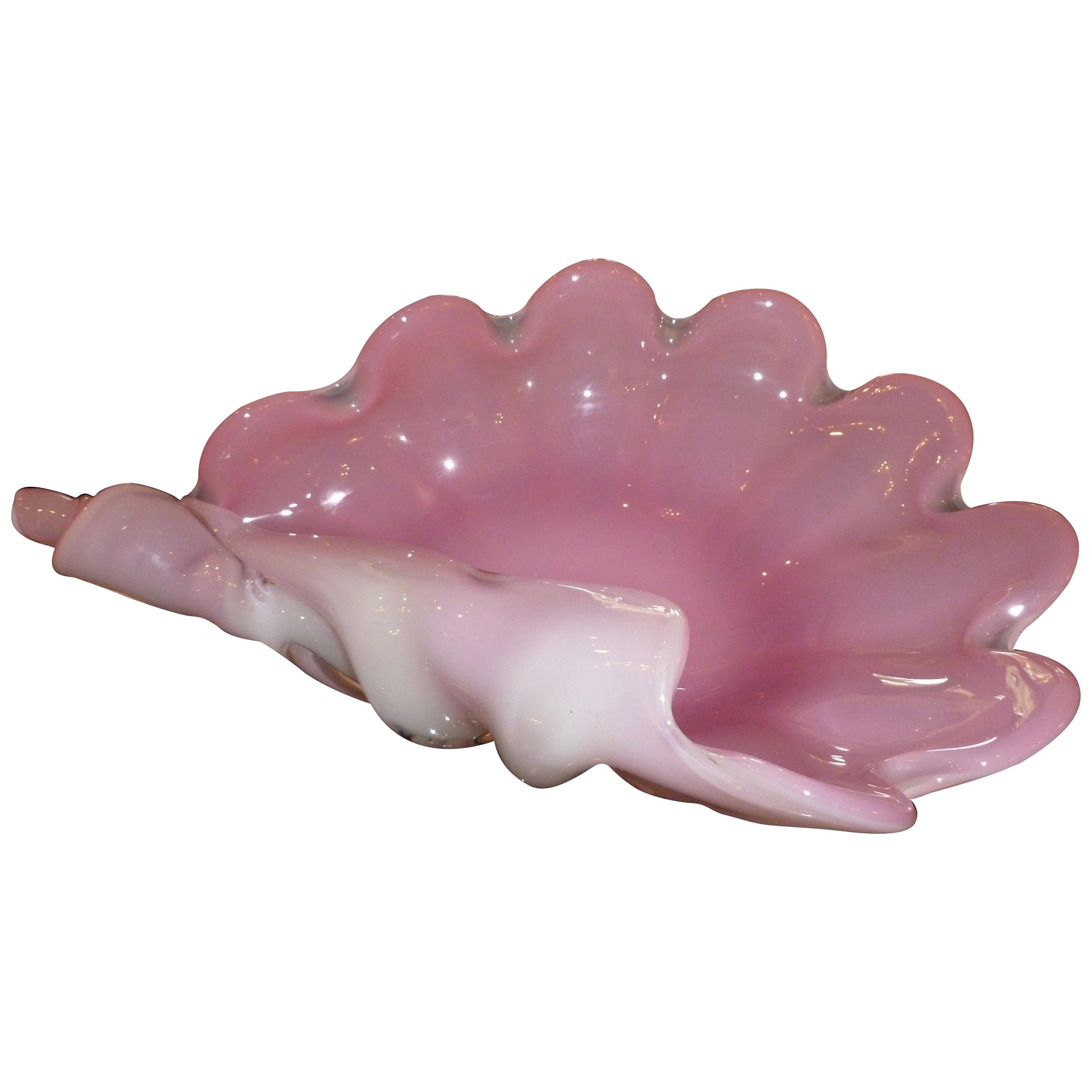 Murano Opalalescent Pink Monumental Shell Glass Bowl