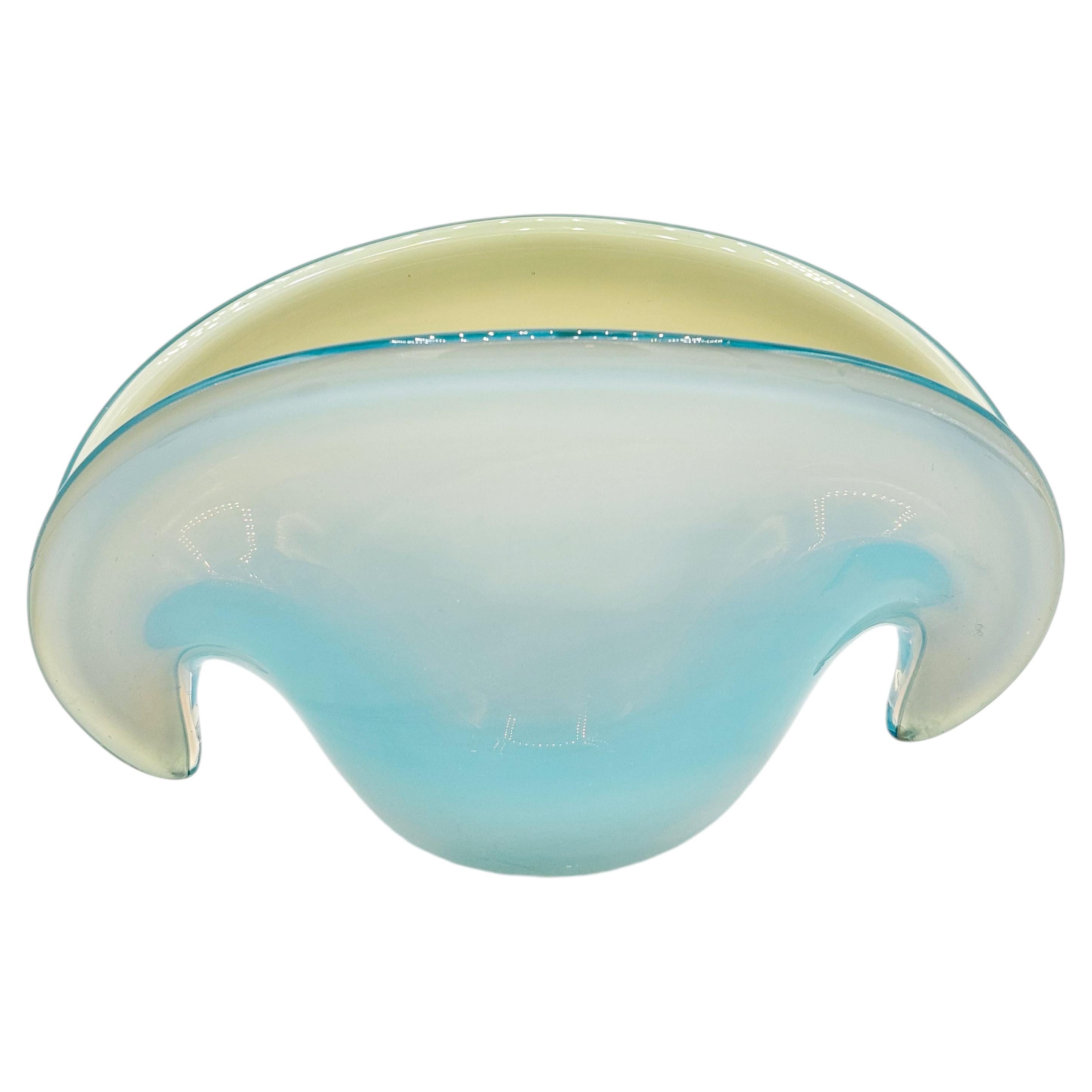 Murano Opalescent Blue Amber Shell Clam Glass Bowl Mid Century For Sale